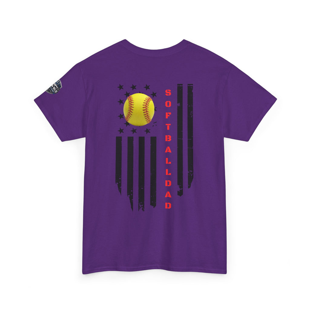 Softball Dad T-Shirt — Distressed Flag & Softball Graphic