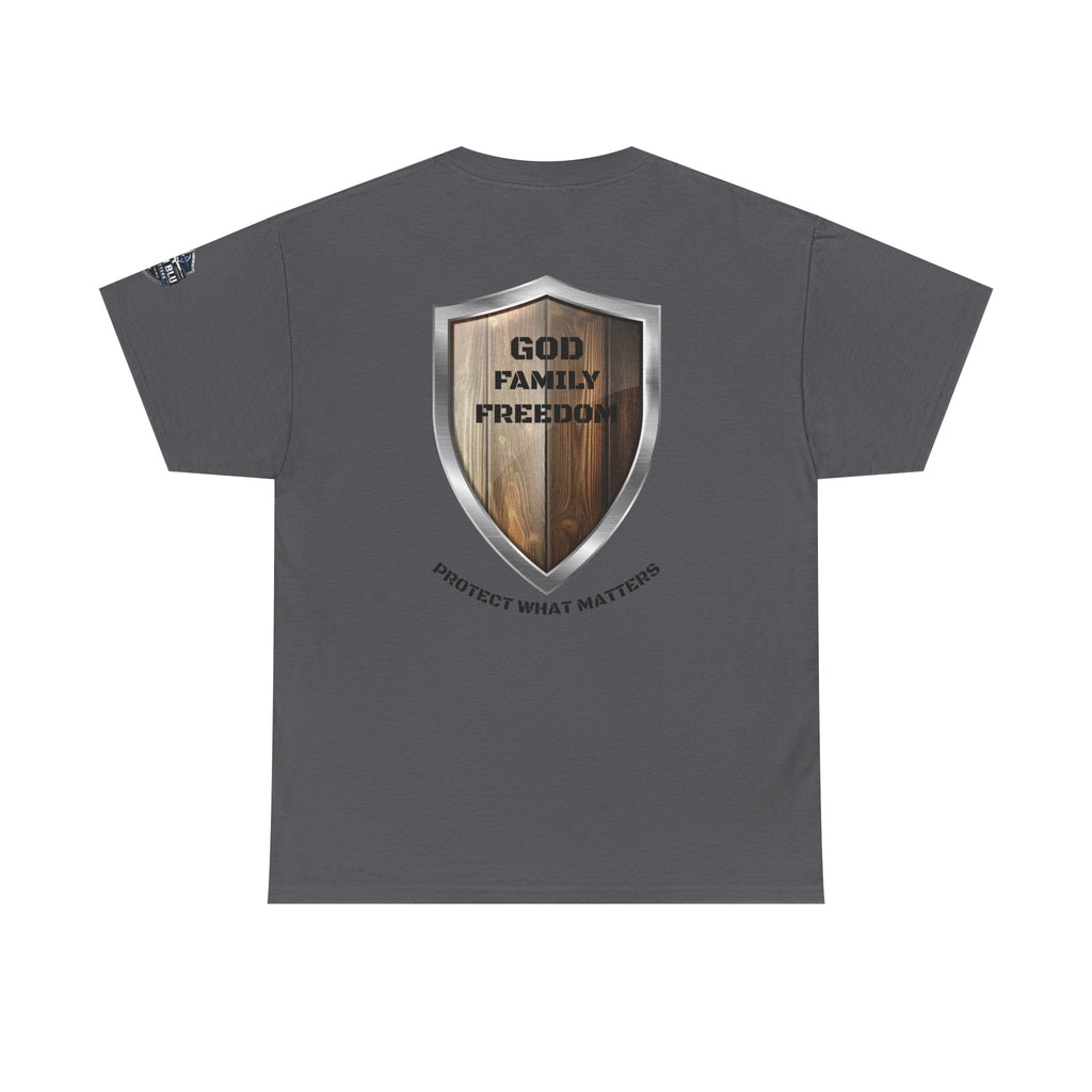 God Family Freedom Shield T‑Shirt — "Protect What Matters" Patriotic Tee