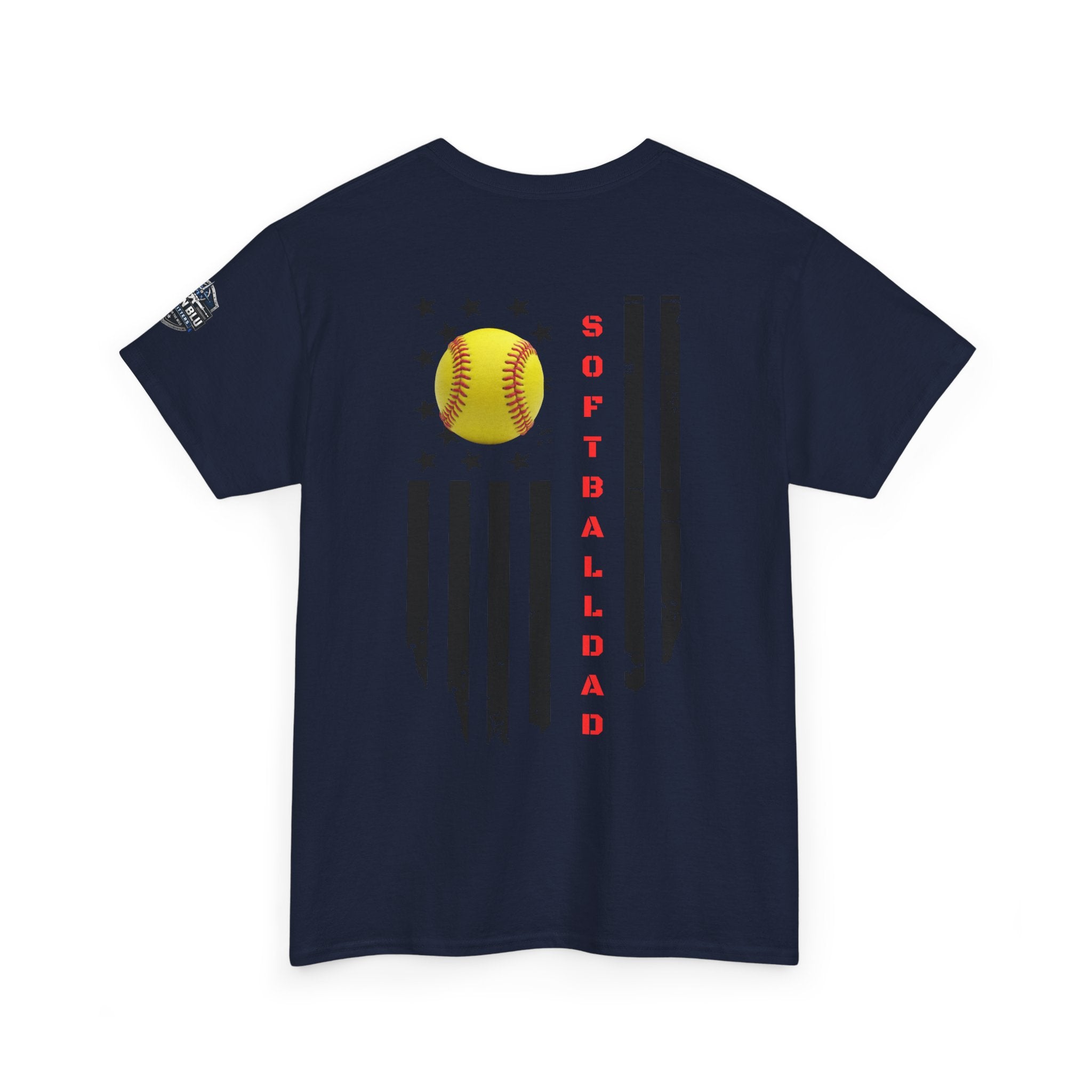 Softball Dad T-Shirt — Distressed Flag & Softball Graphic