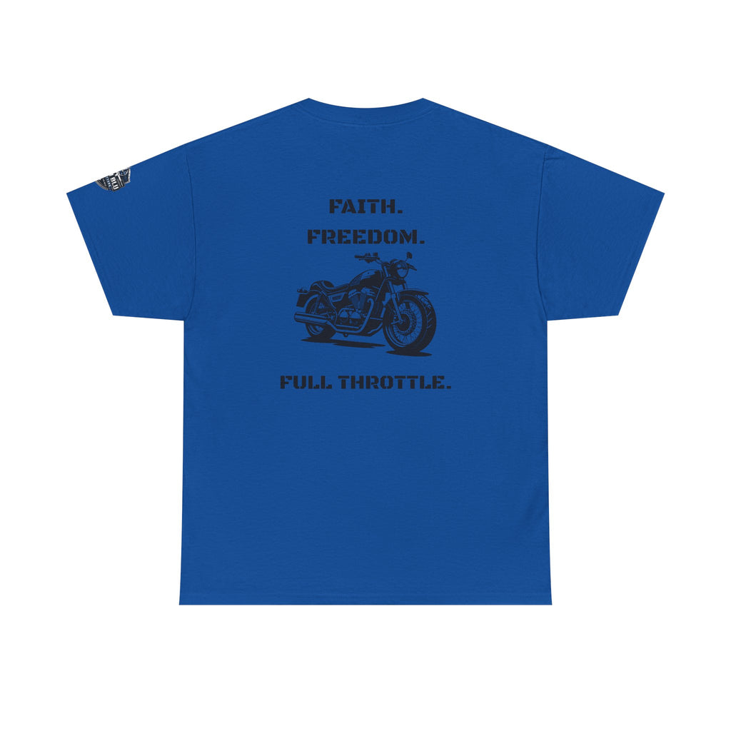 Motorcycle Tee — "Faith. Freedom. Full Throttle." Vintage Biker T-Shirt