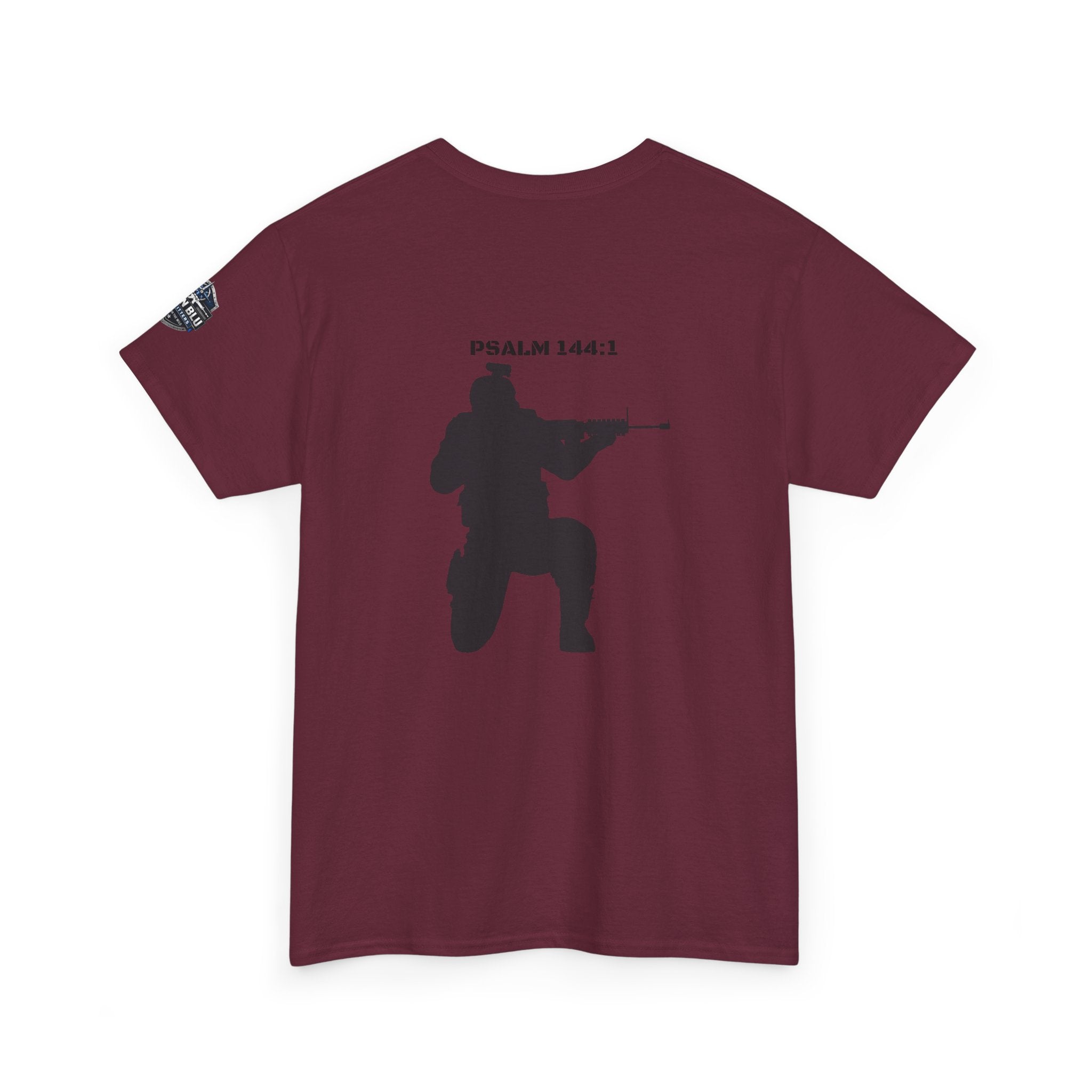 Psalm 144:1 Rifle Silhouette Tee — Military Faith Graphic T-Shirt