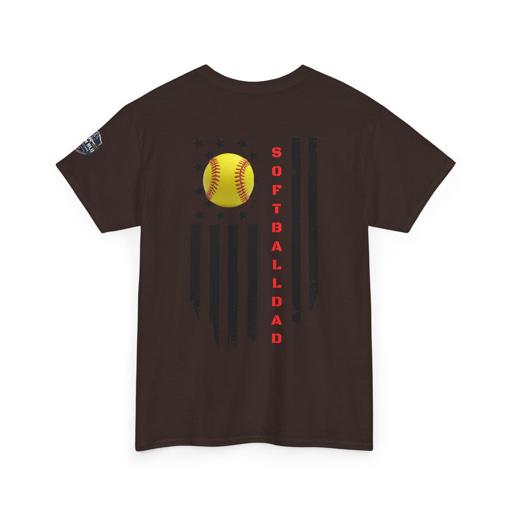 Softball Dad T-Shirt — Distressed Flag & Softball Graphic
