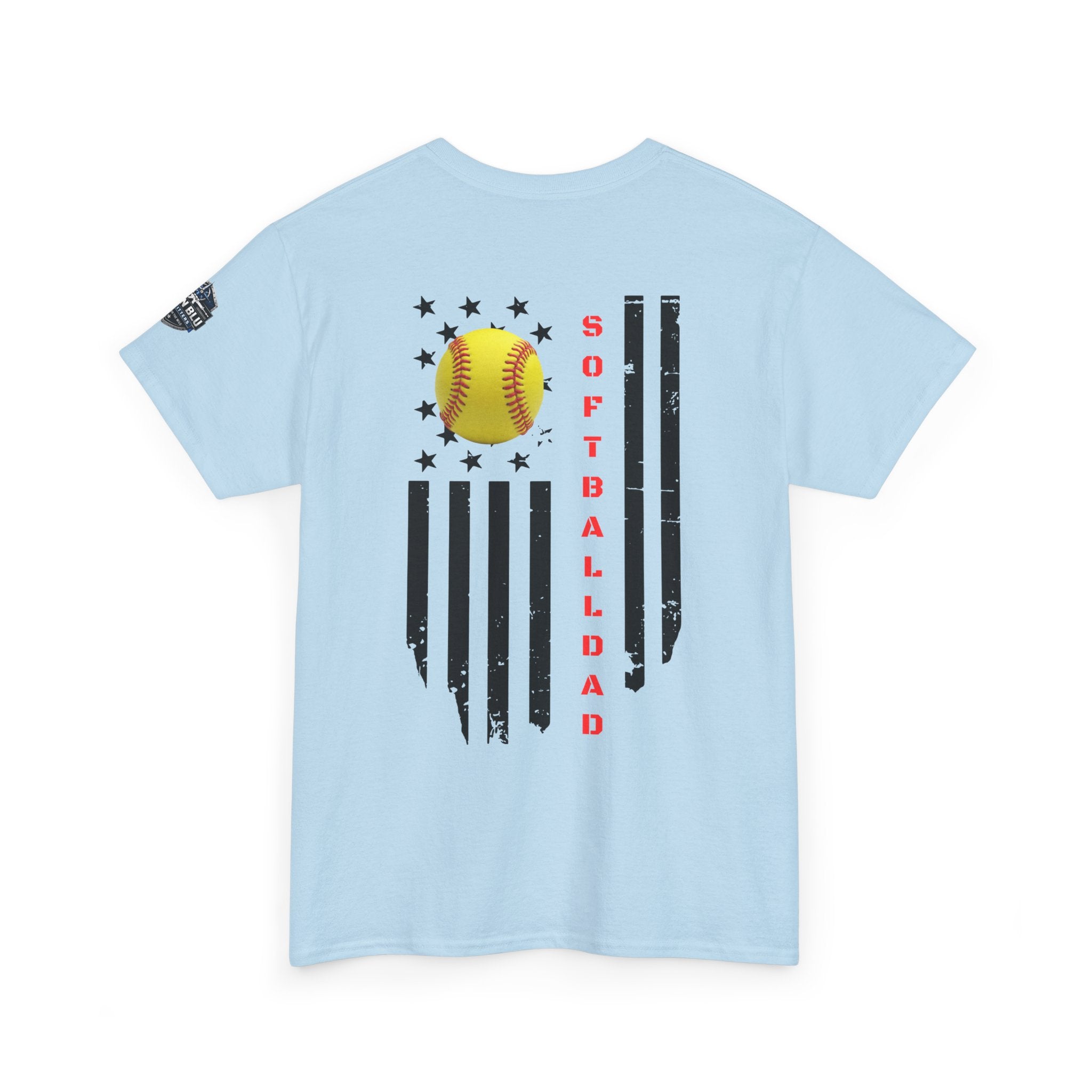 Softball Dad T-Shirt — Distressed Flag & Softball Graphic