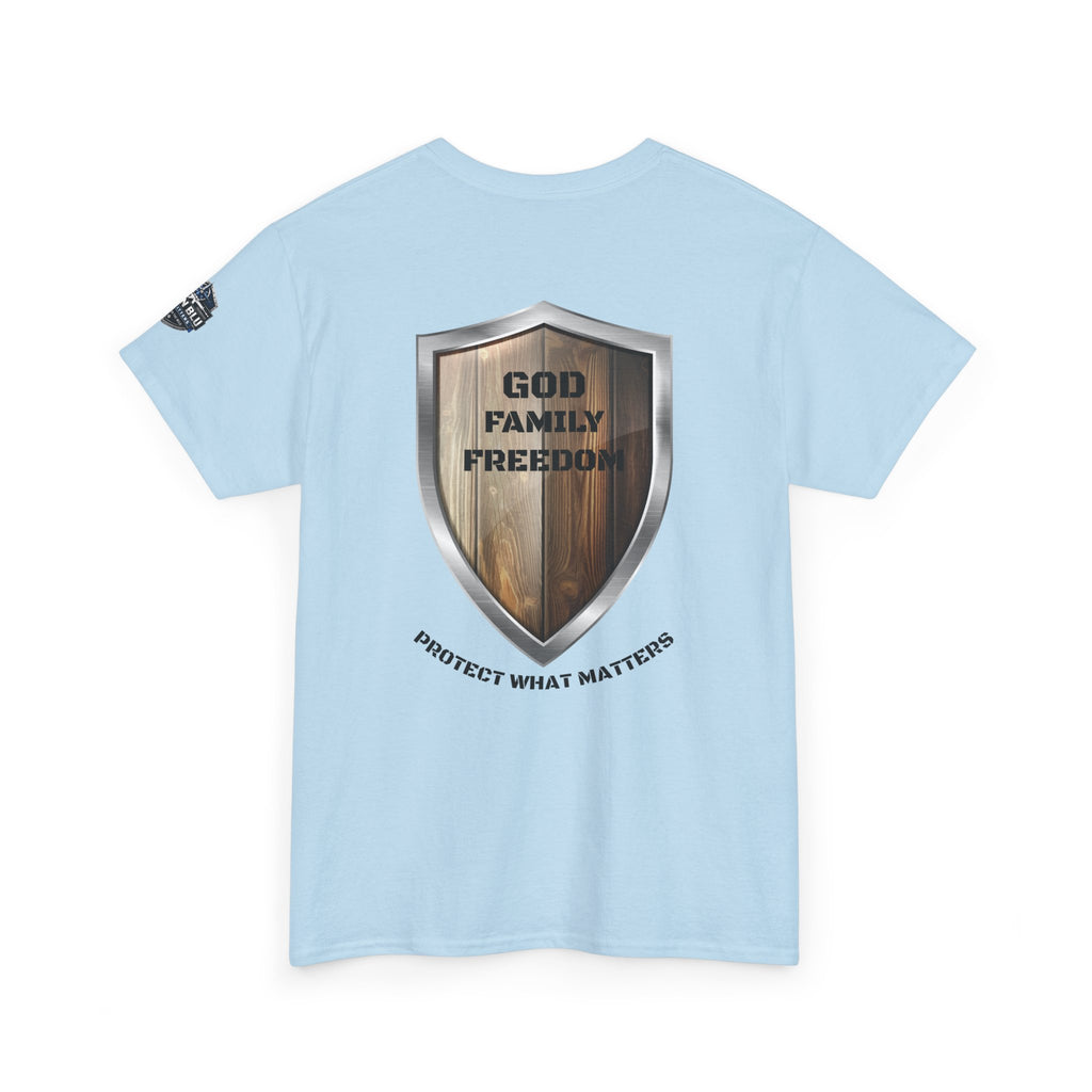 God Family Freedom Shield T‑Shirt — "Protect What Matters" Patriotic Tee