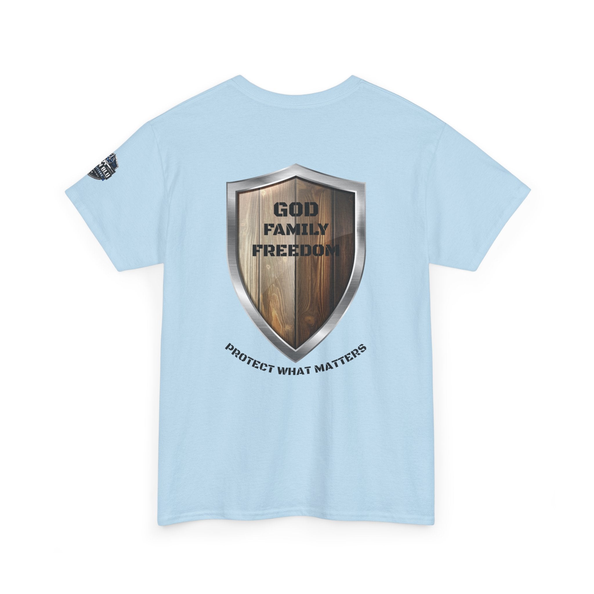 God Family Freedom Shield T‑Shirt — "Protect What Matters" Patriotic Tee