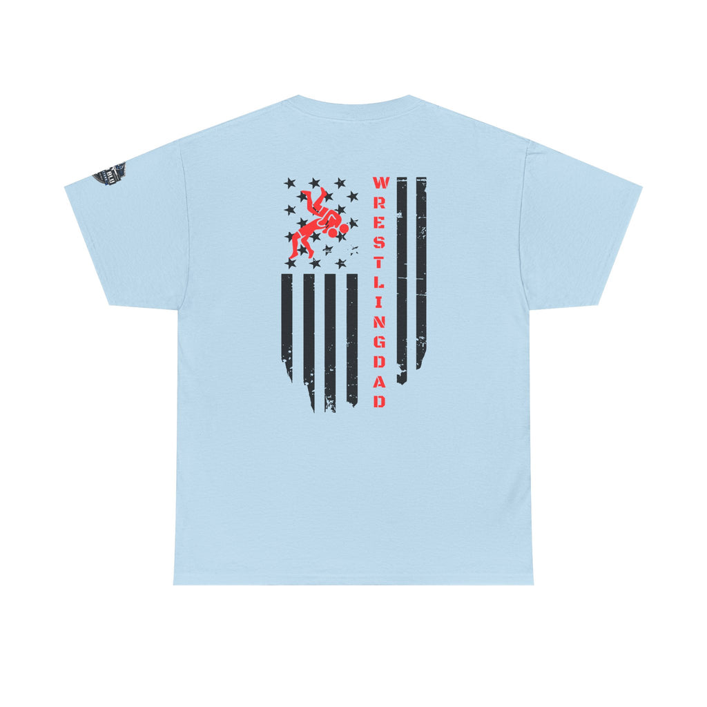 Wrestling Dad T‑Shirt — Distressed Flag Back Graphic Tee