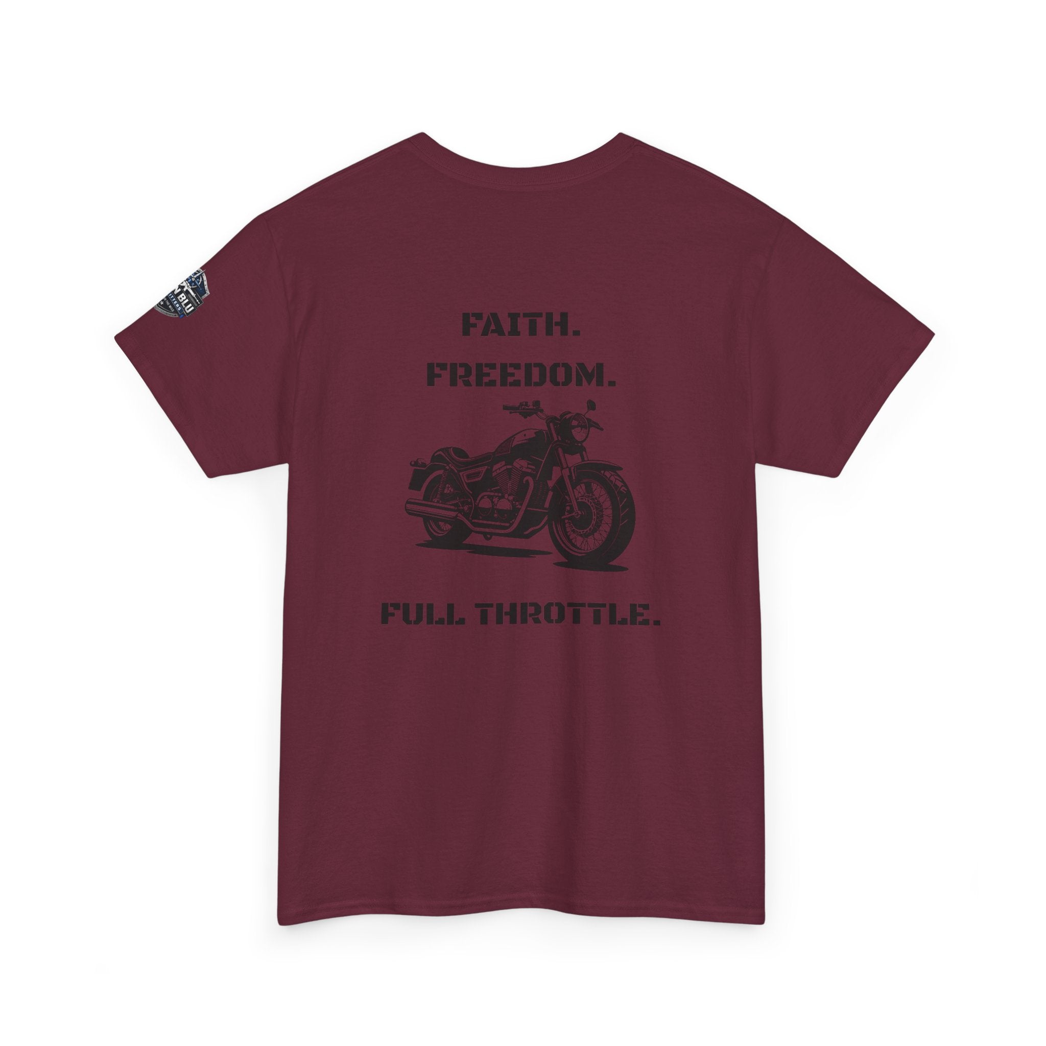 Motorcycle Tee — "Faith. Freedom. Full Throttle." Vintage Biker T-Shirt