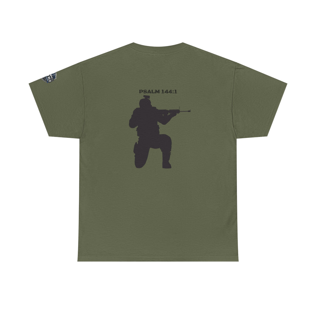 Psalm 144:1 Rifle Silhouette Tee — Military Faith Graphic T-Shirt