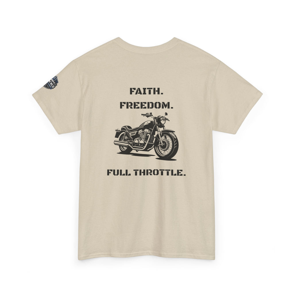 Motorcycle Tee — "Faith. Freedom. Full Throttle." Vintage Biker T-Shirt