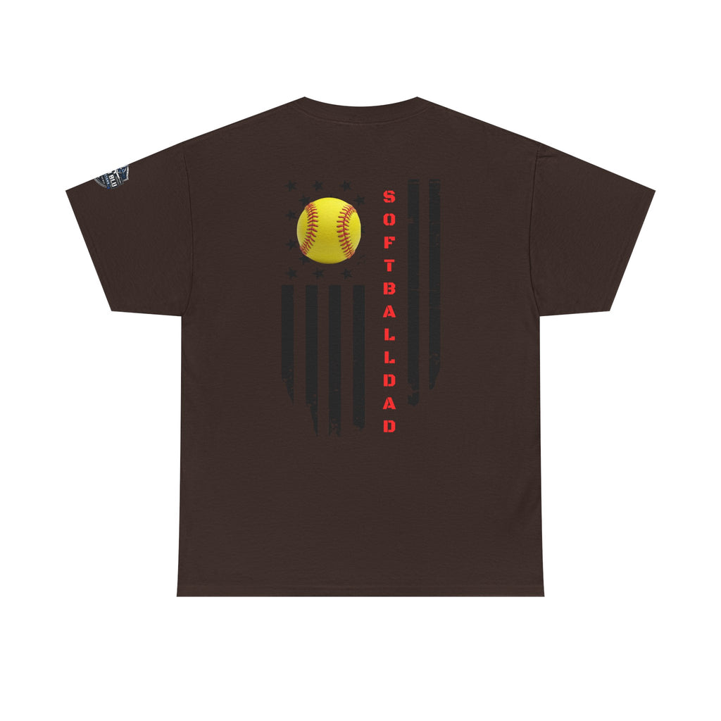 Softball Dad T-Shirt — Distressed Flag & Softball Graphic