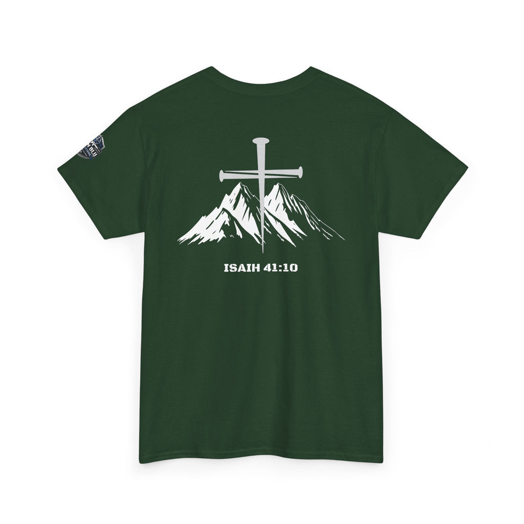 Christian Cross Mountain T-Shirt — Isaiah 41:10 Faith Tee