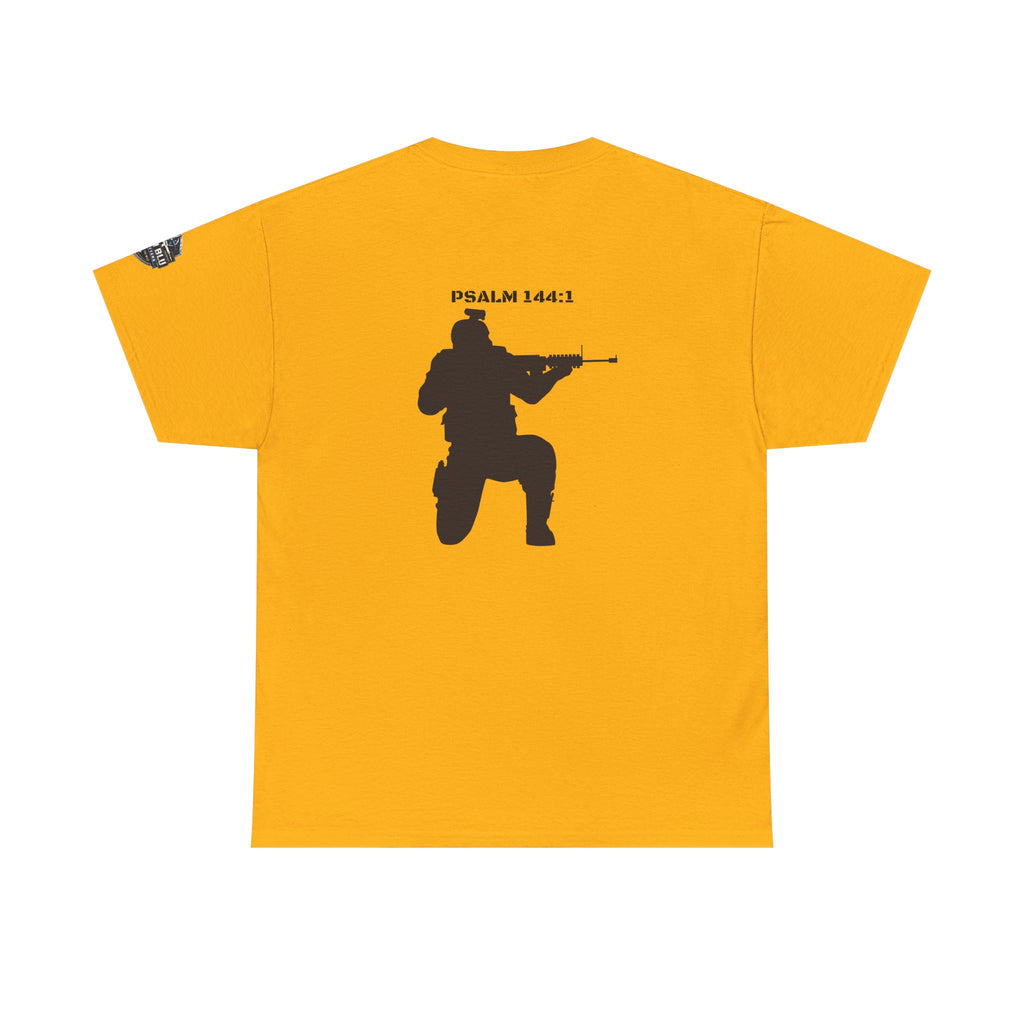 Psalm 144:1 Rifle Silhouette Tee — Military Faith Graphic T-Shirt