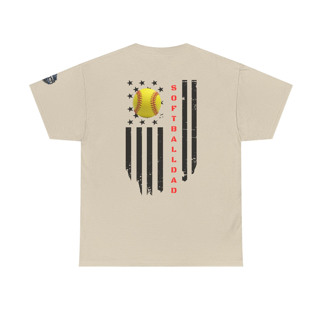 Softball Dad T-Shirt — Distressed Flag & Softball Graphic