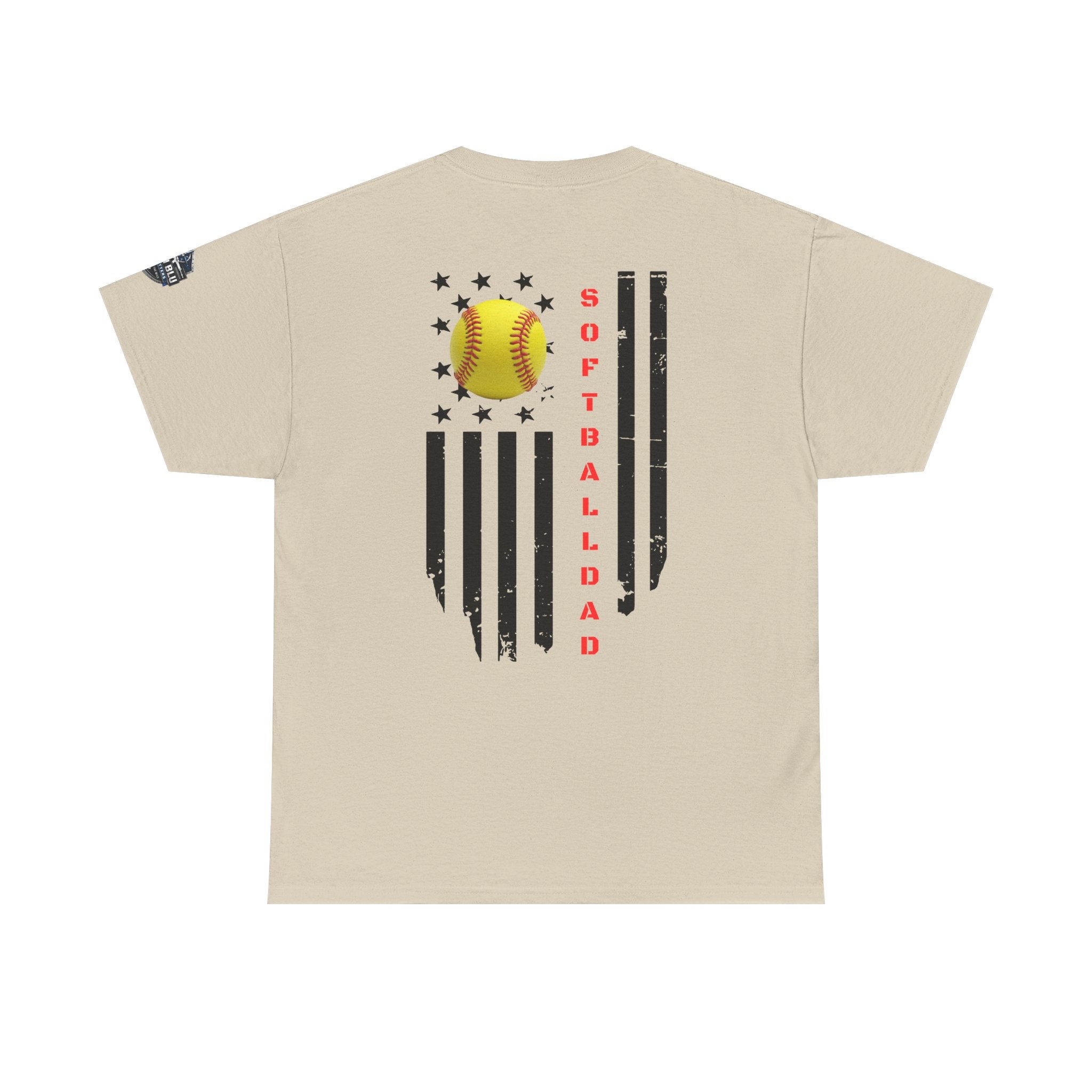 Softball Dad T-Shirt — Distressed Flag & Softball Graphic
