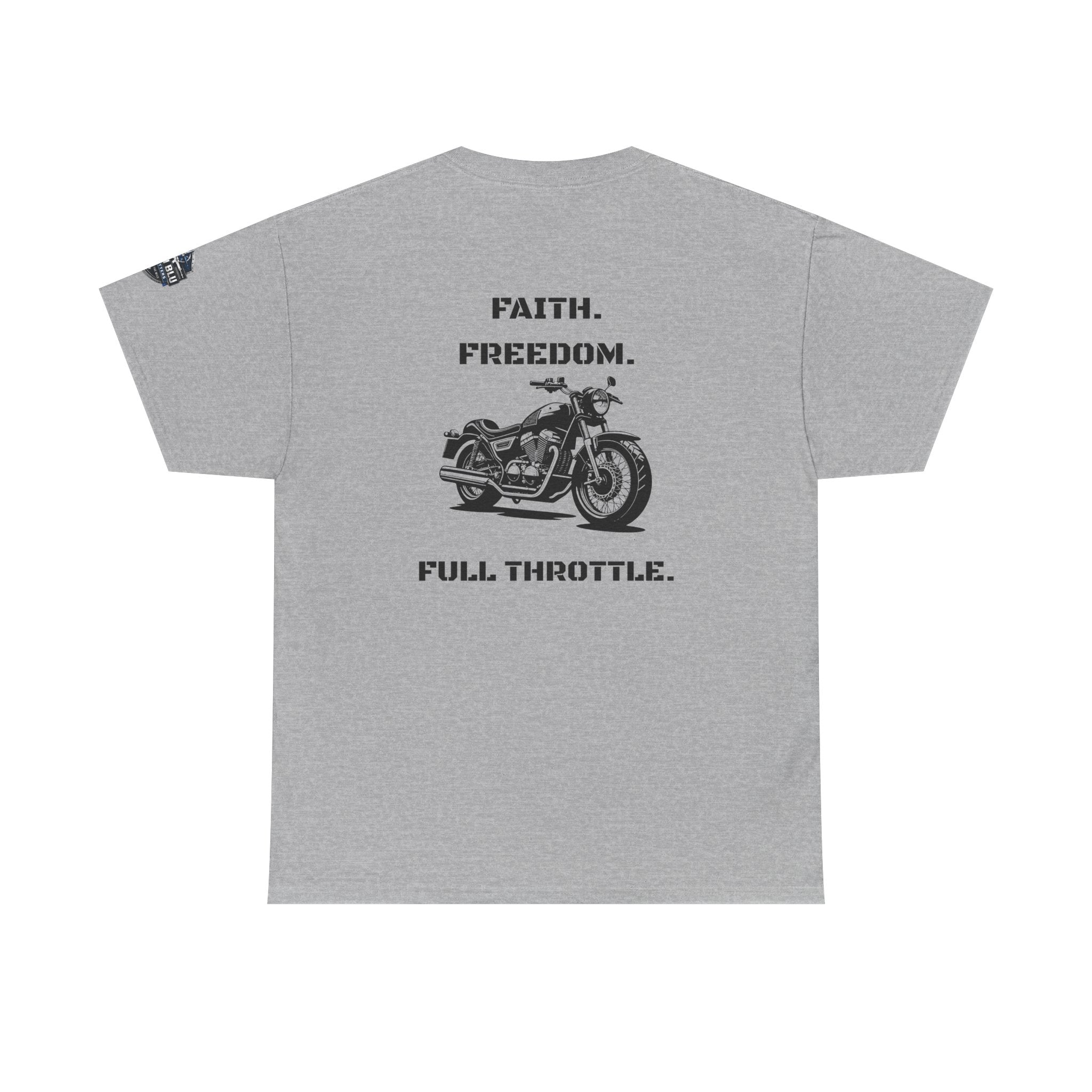 Motorcycle Tee — "Faith. Freedom. Full Throttle." Vintage Biker T-Shirt