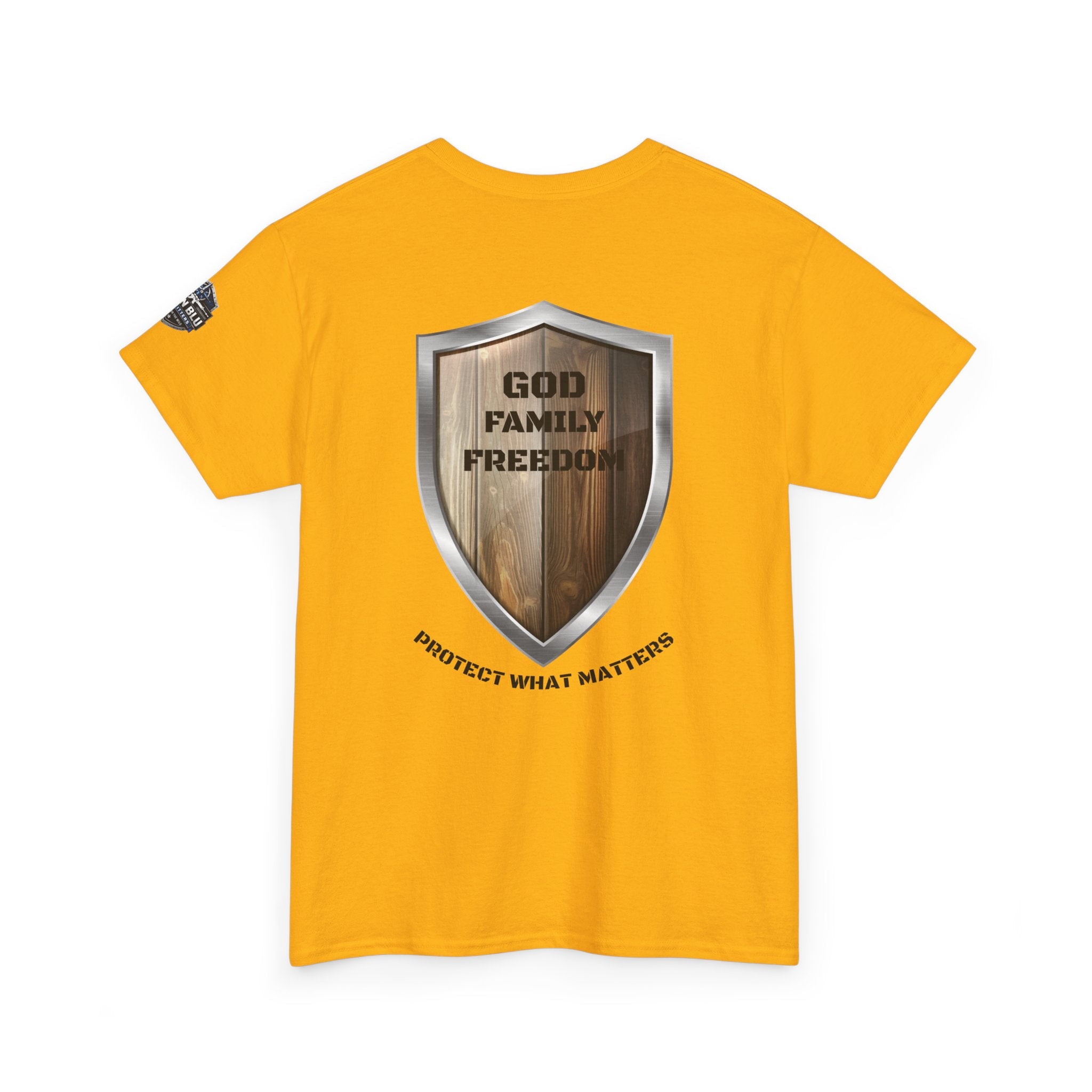 God Family Freedom Shield T‑Shirt — "Protect What Matters" Patriotic Tee
