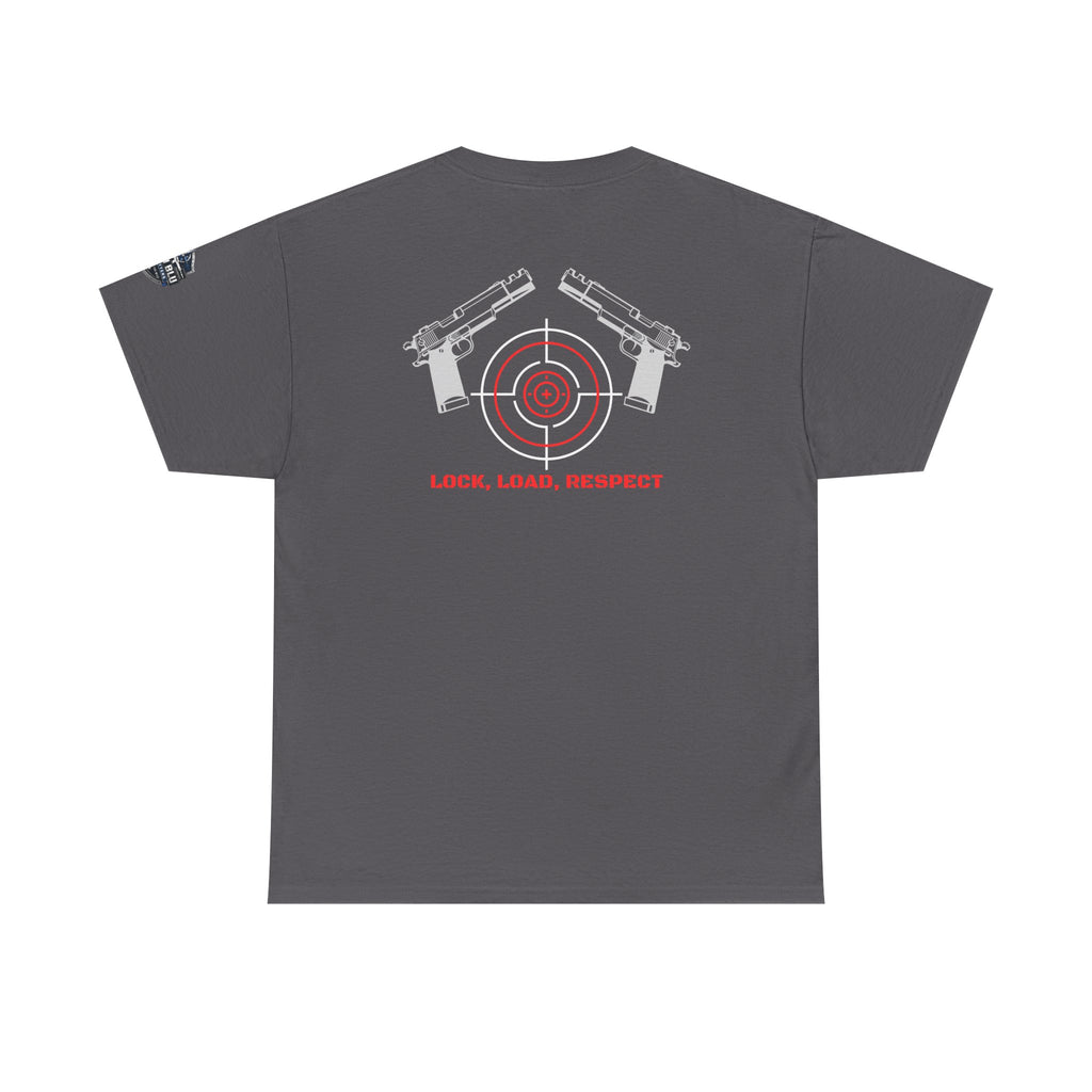 Gun Range T-Shirt — "Lock, Load, Respect" Target Graphic