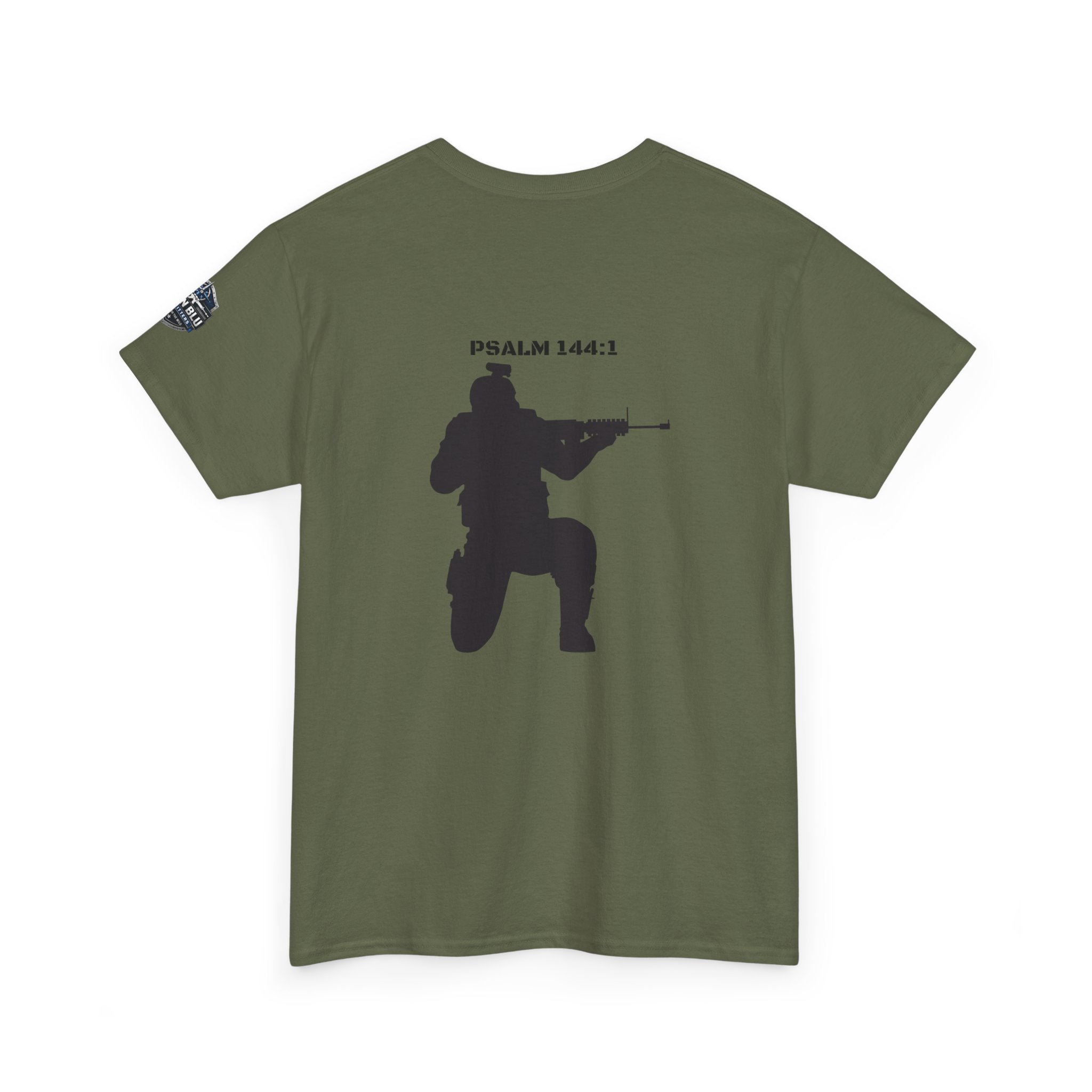 Psalm 144:1 Rifle Silhouette Tee — Military Faith Graphic T-Shirt