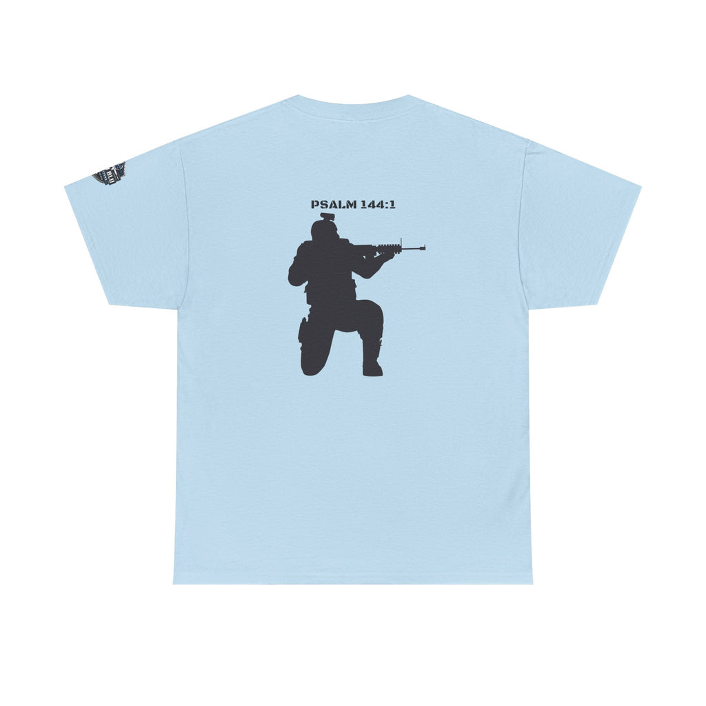 Psalm 144:1 Rifle Silhouette Tee — Military Faith Graphic T-Shirt