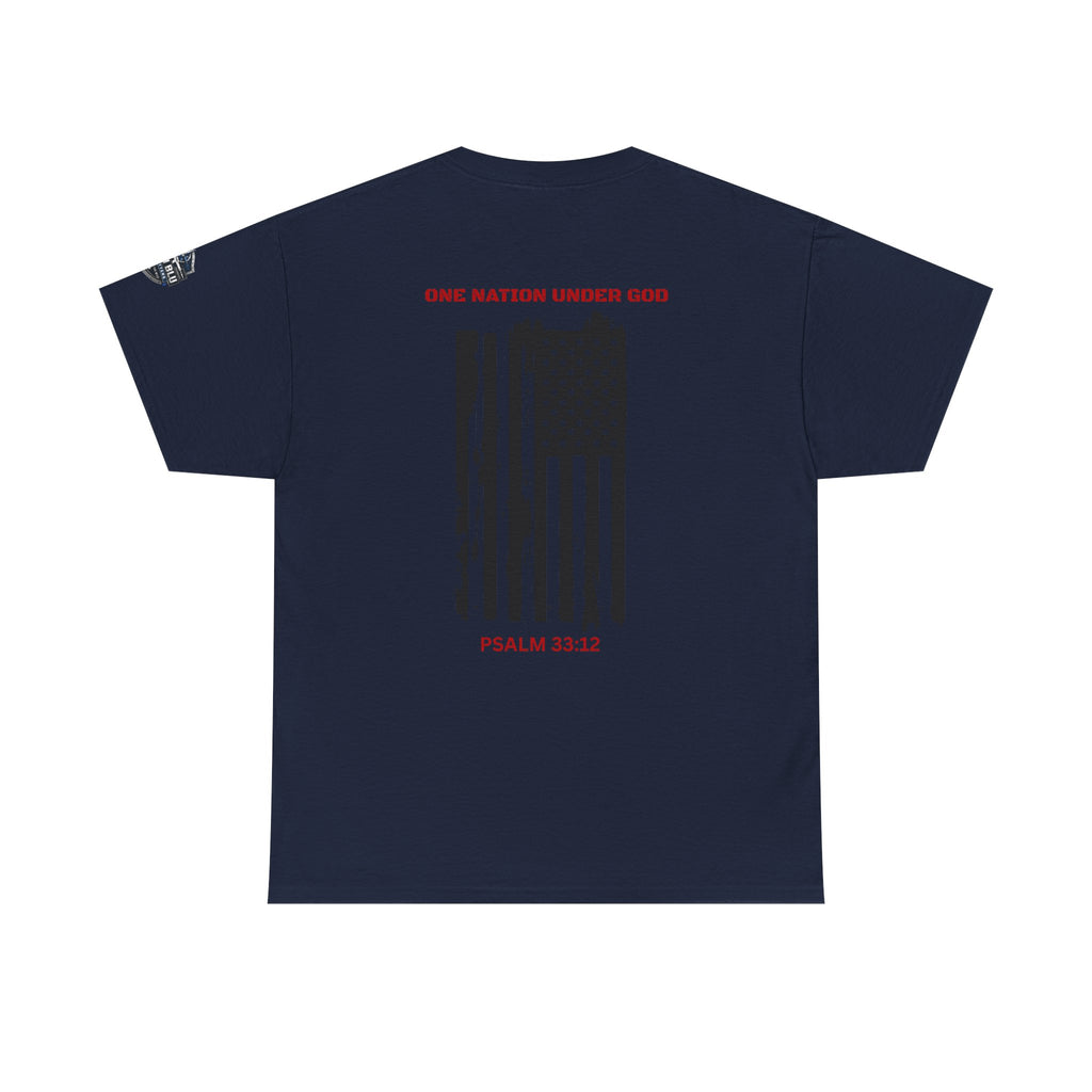 Patriotic 'One Nation Under God' Tee — Psalm 33:12 Flag T‑Shirt