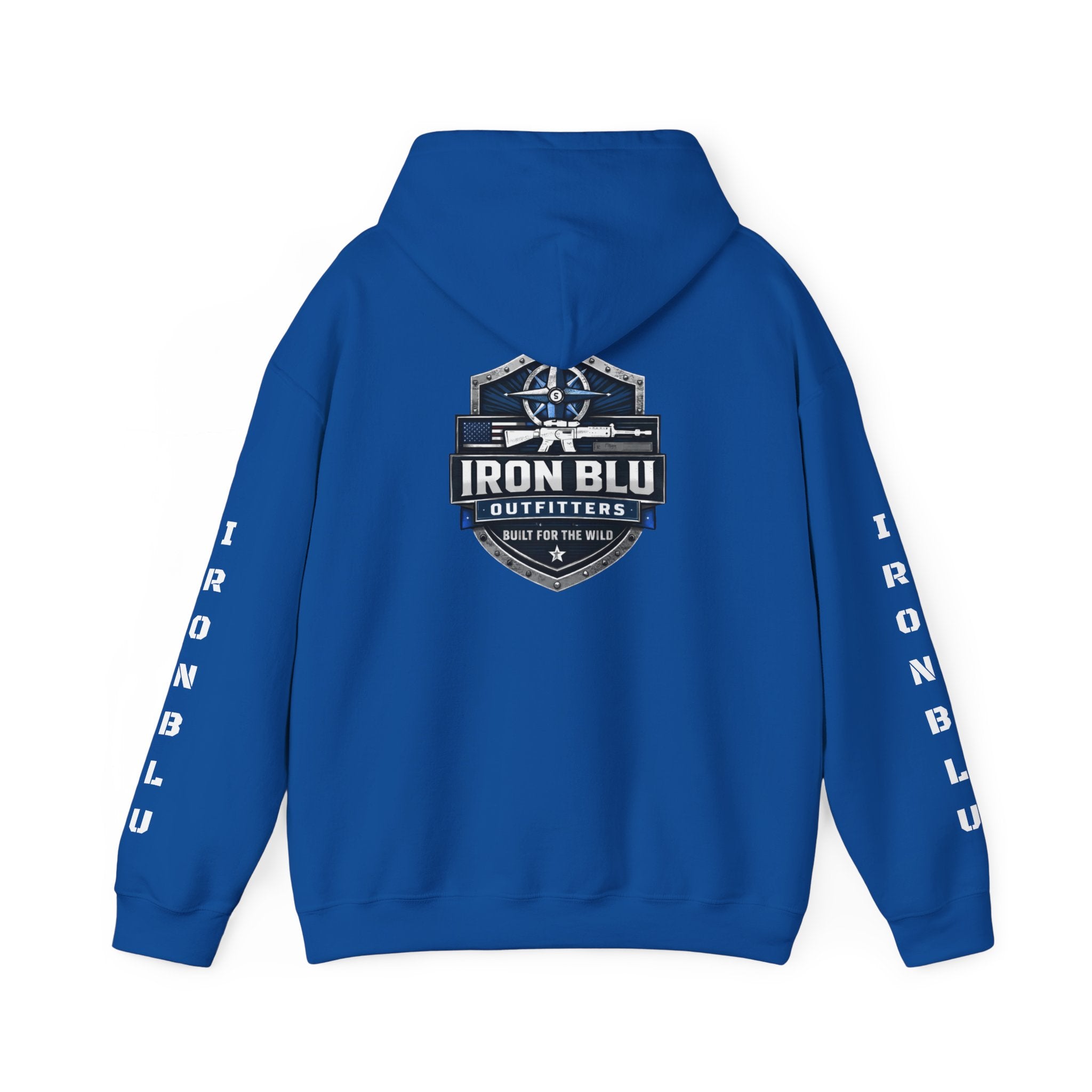 Iron Blu Outfitters Hoodie – “Built for the Wild” Outdoor Logo Pullover