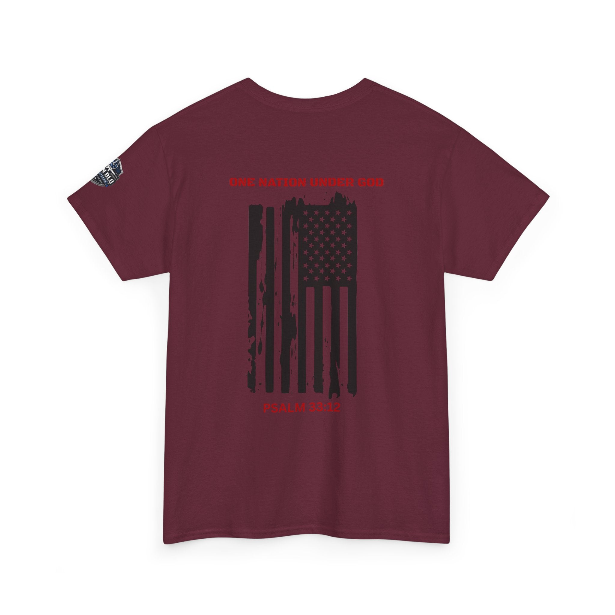 Patriotic 'One Nation Under God' Tee — Psalm 33:12 Flag T‑Shirt