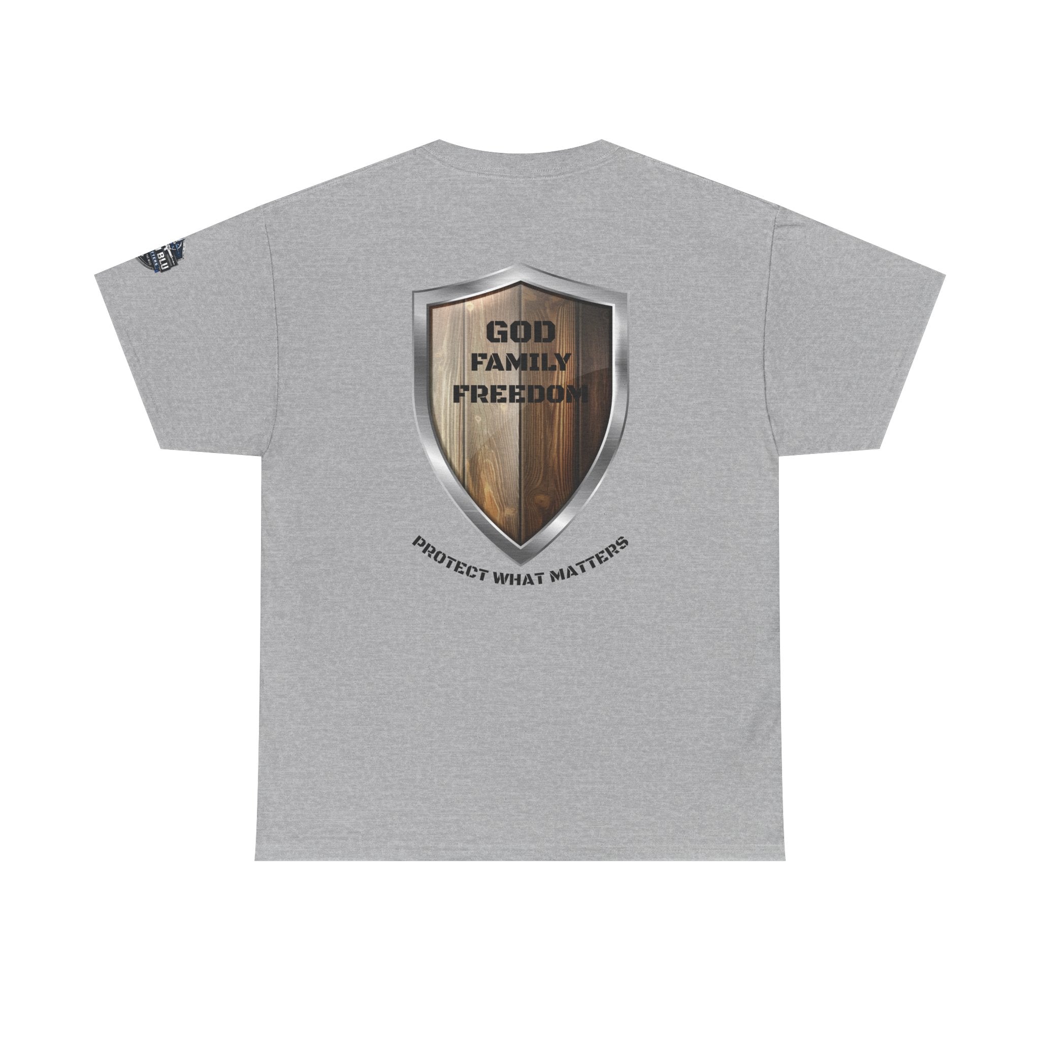 God Family Freedom Shield T‑Shirt — "Protect What Matters" Patriotic Tee