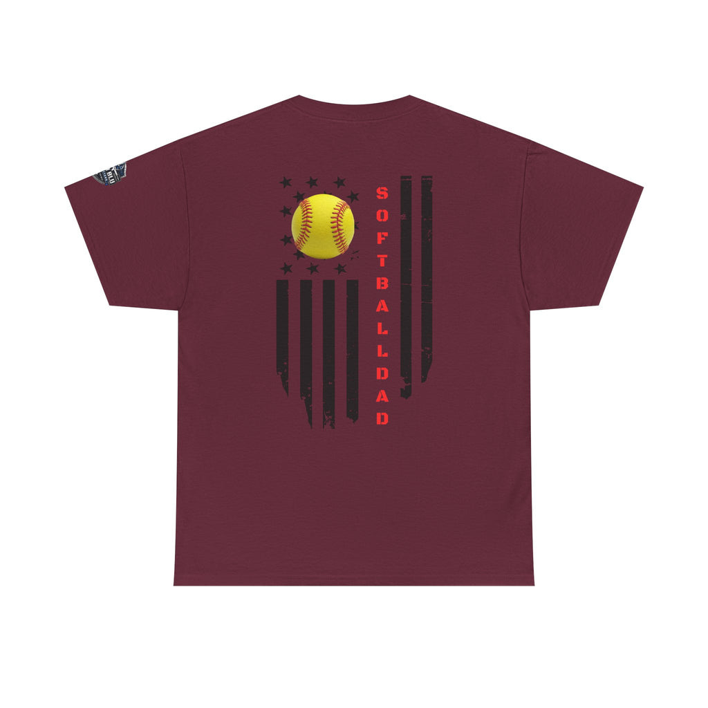 Softball Dad T-Shirt — Distressed Flag & Softball Graphic