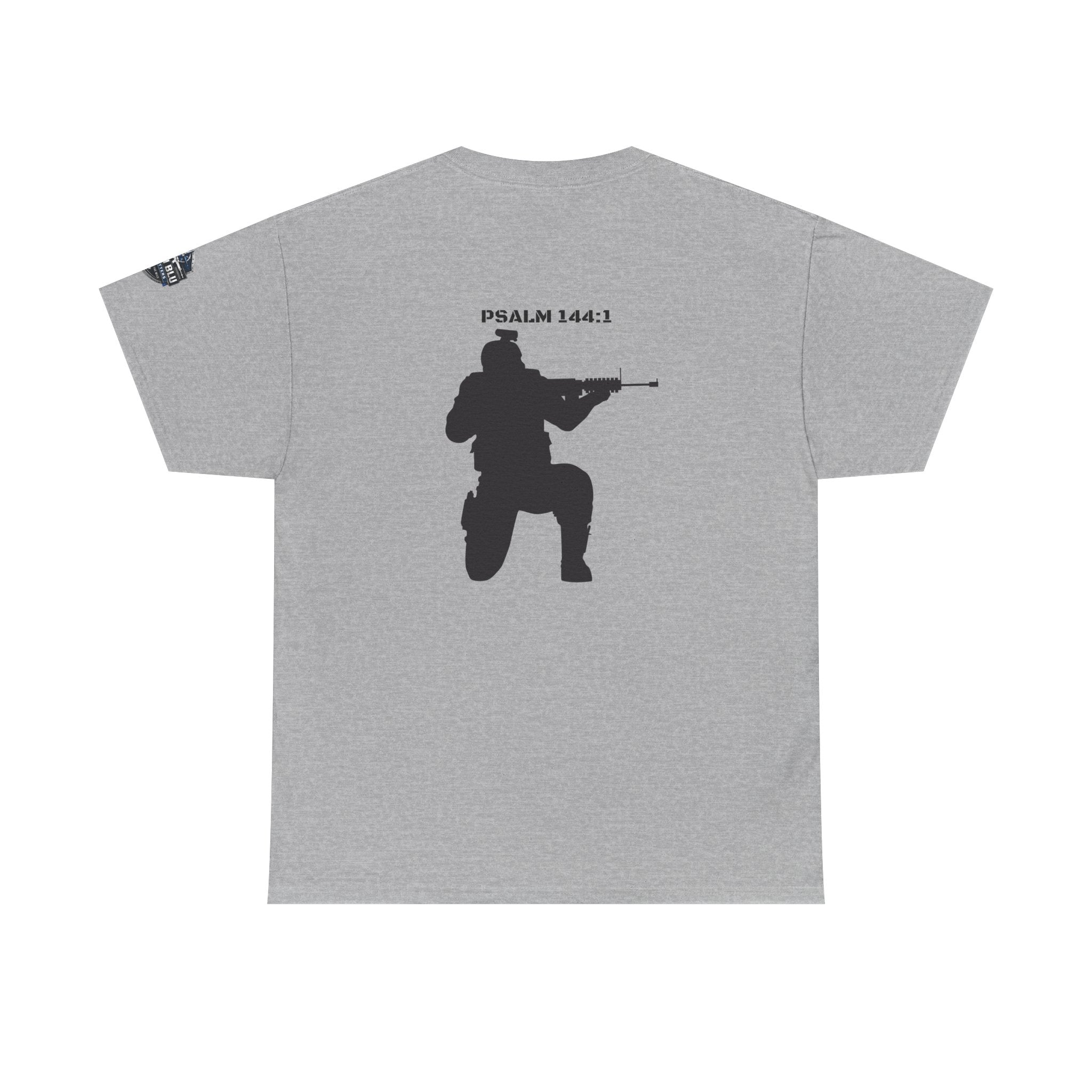 Psalm 144:1 Rifle Silhouette Tee — Military Faith Graphic T-Shirt