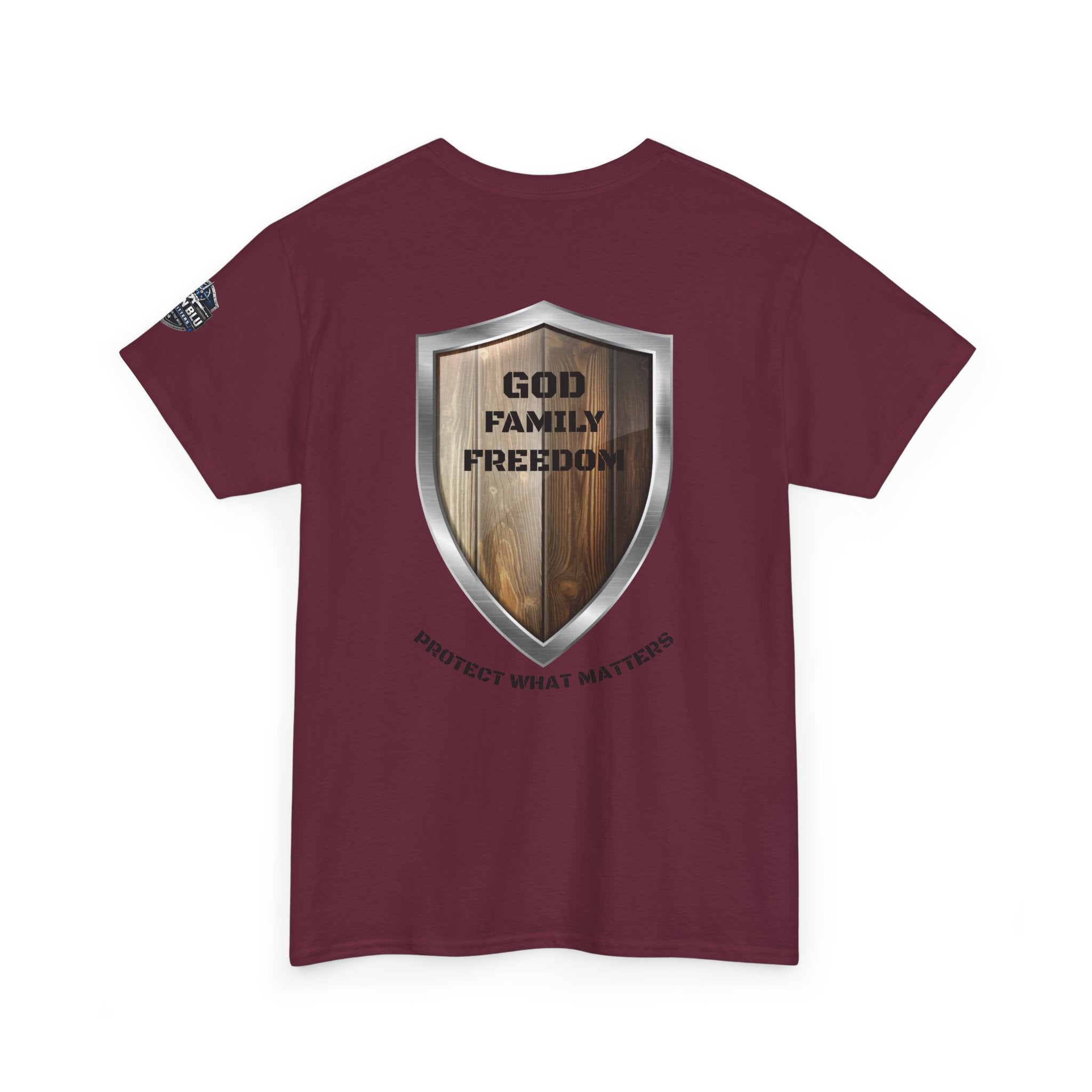 God Family Freedom Shield T‑Shirt — "Protect What Matters" Patriotic Tee