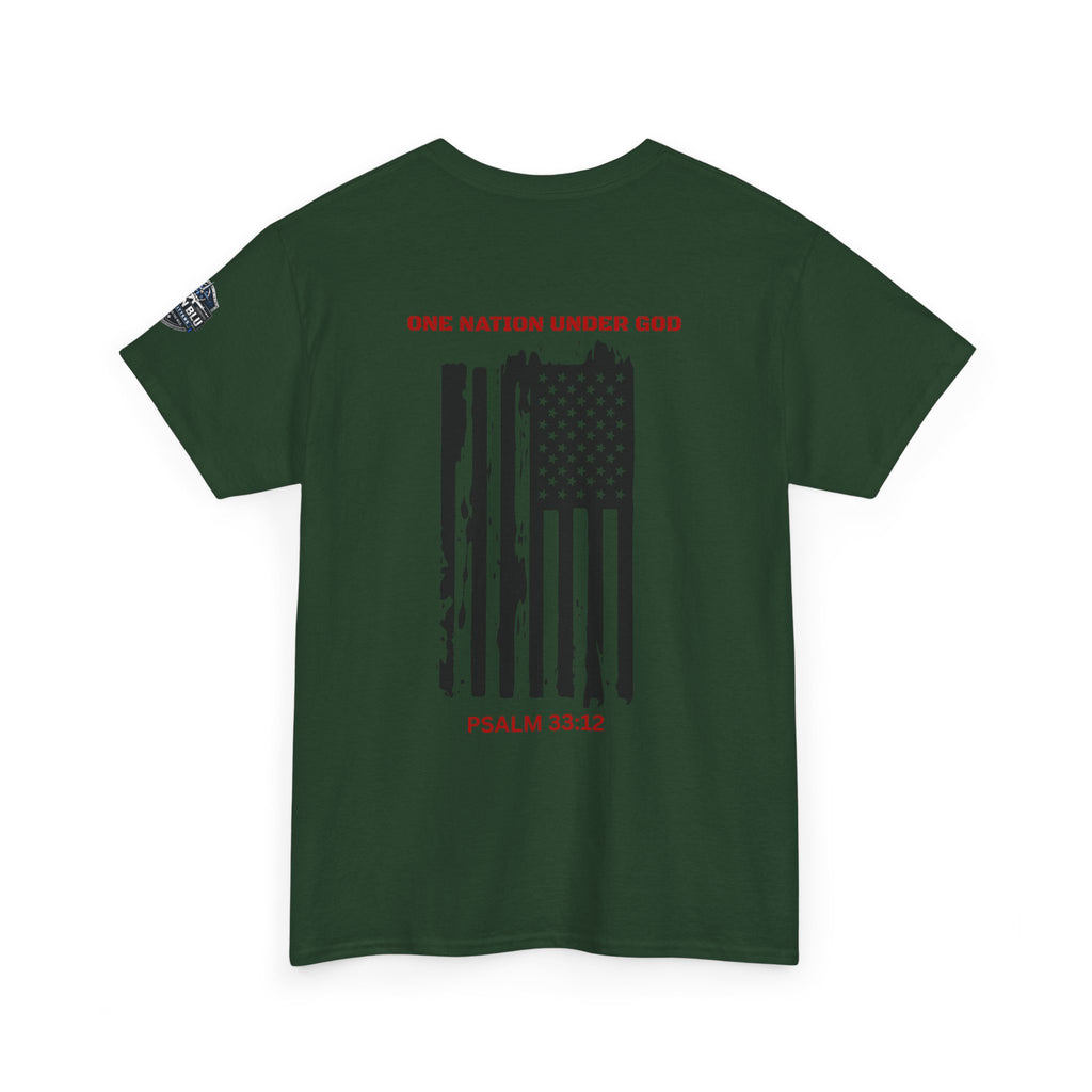 Patriotic 'One Nation Under God' Tee — Psalm 33:12 Flag T‑Shirt