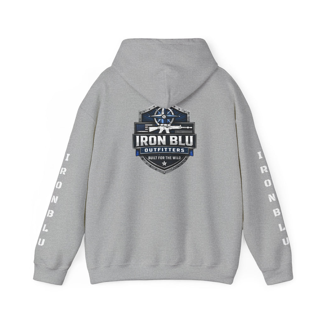 Iron Blu Outfitters Hoodie – “Built for the Wild” Outdoor Logo Pullover