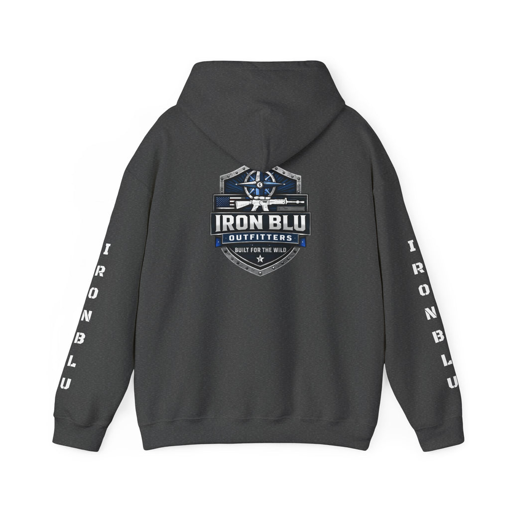 Iron Blu Outfitters Hoodie – “Built for the Wild” Outdoor Logo Pullover