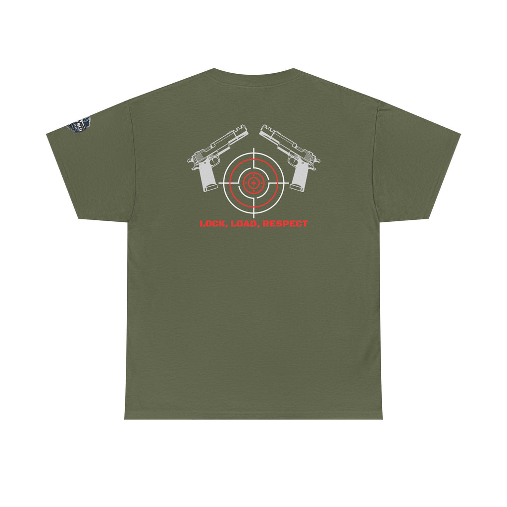 Gun Range T-Shirt — "Lock, Load, Respect" Target Graphic