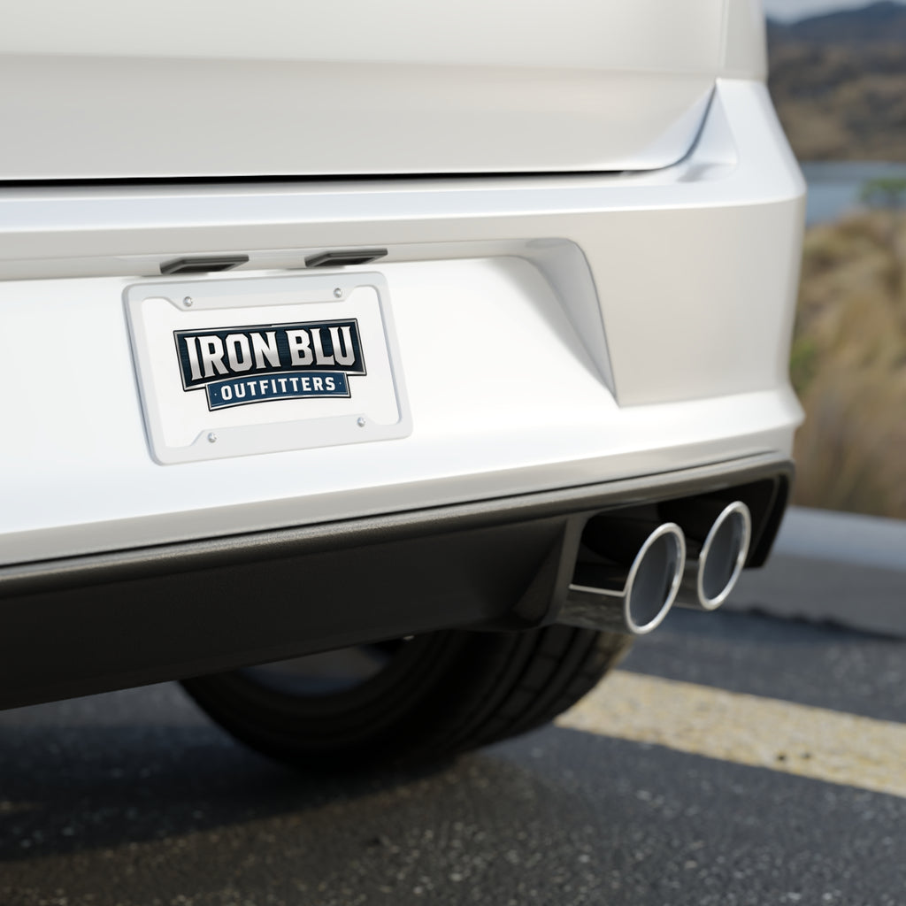 Iron Blu Outfitters Logo License Plate — Branded Decorative Front Plate