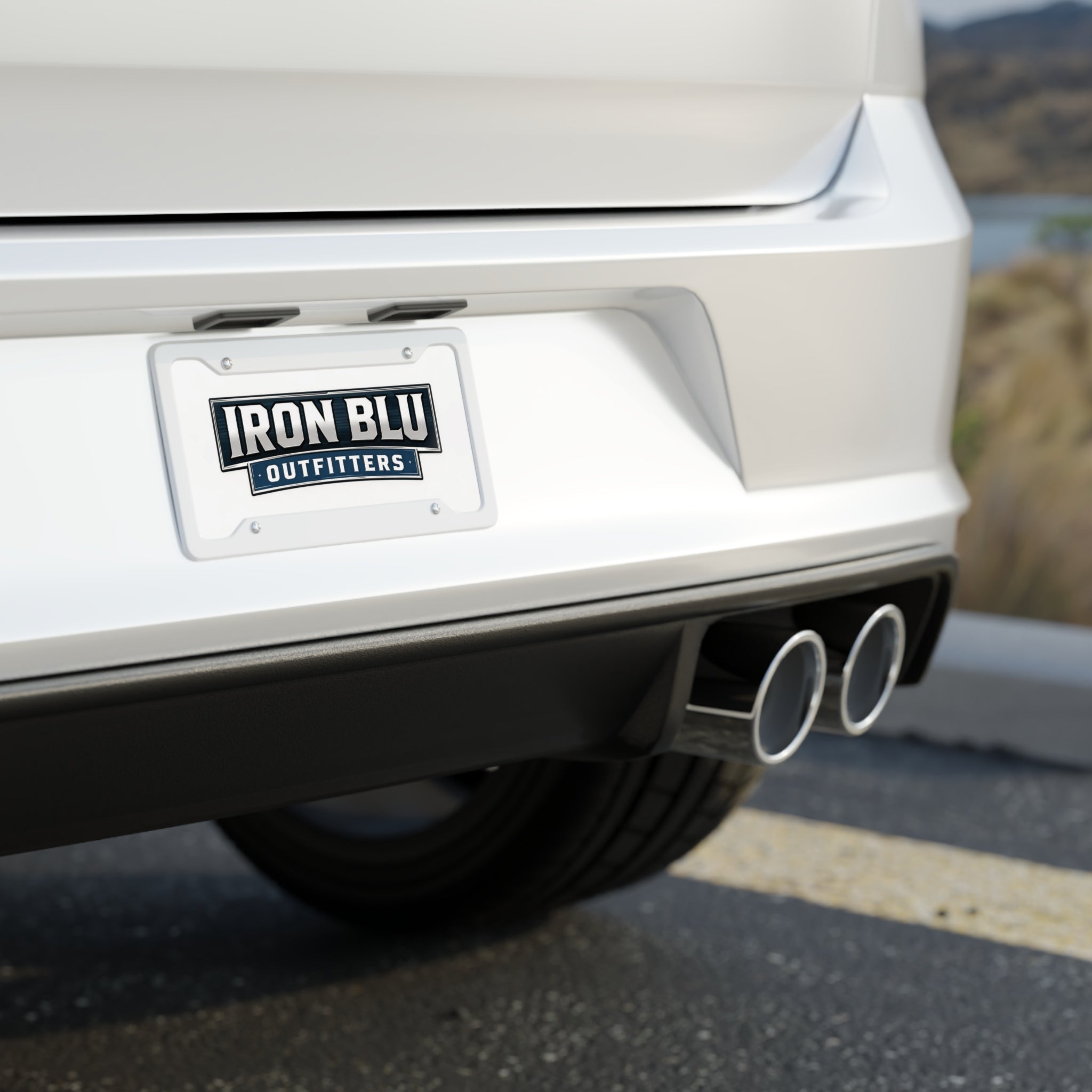 Iron Blu Outfitters Logo License Plate — Branded Decorative Front Plate