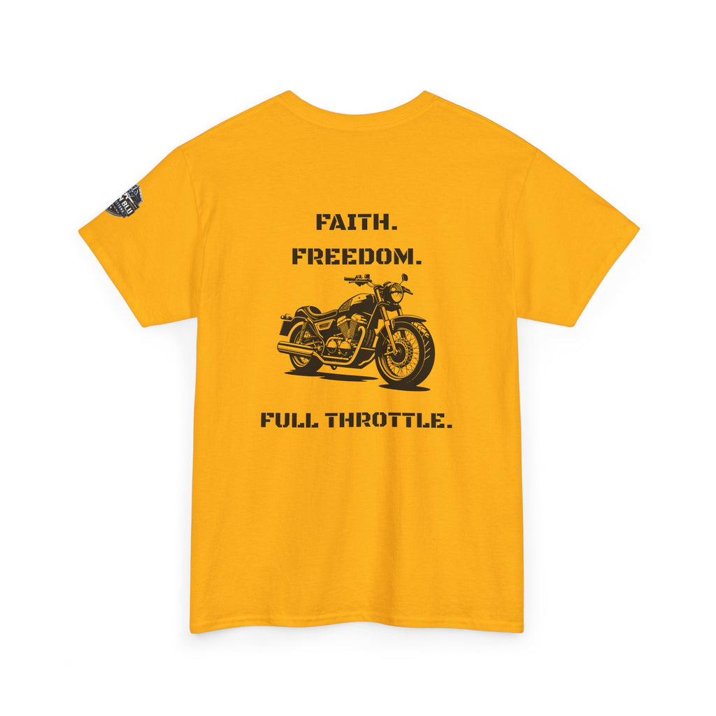 Motorcycle Tee — "Faith. Freedom. Full Throttle." Vintage Biker T-Shirt