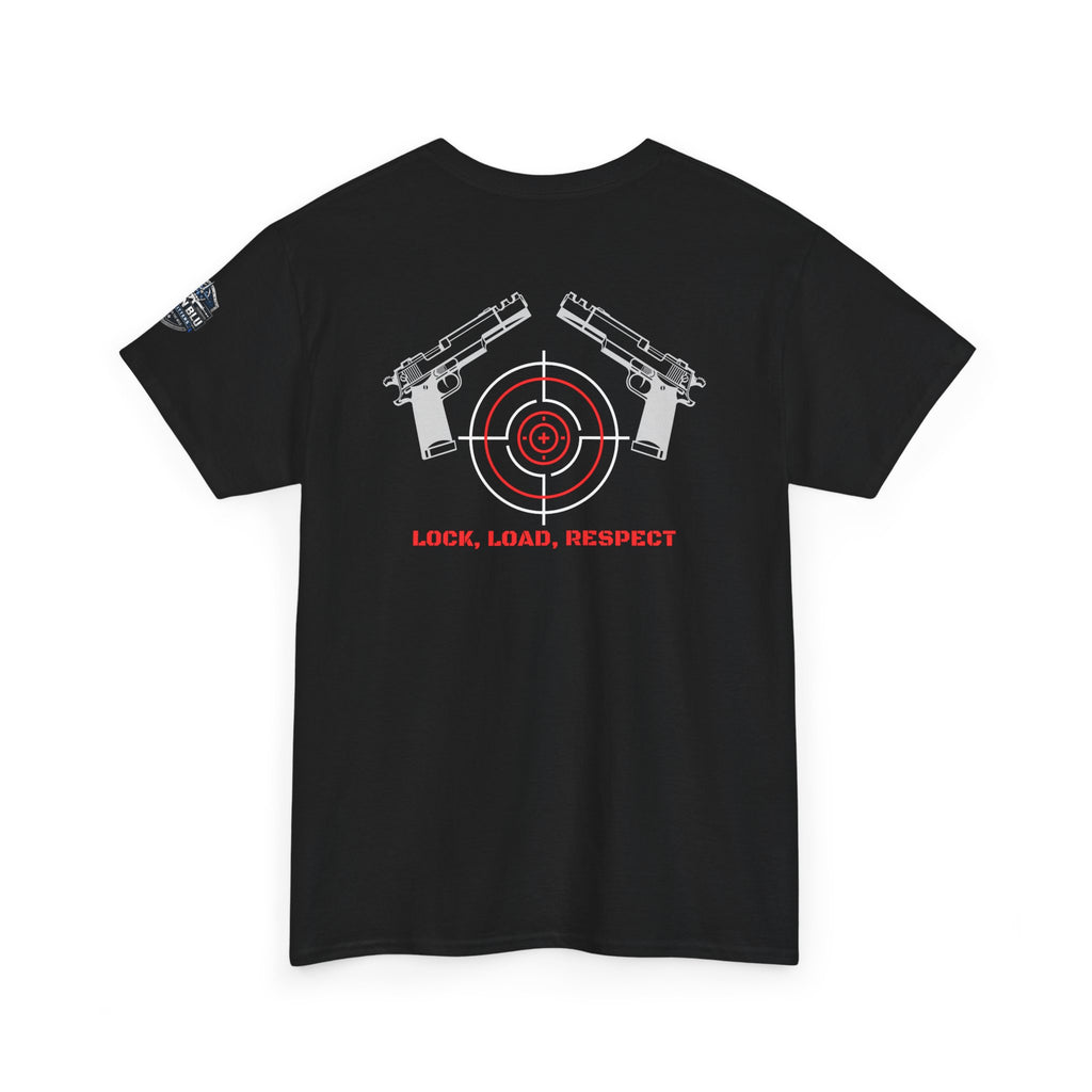 Gun Range T-Shirt — "Lock, Load, Respect" Target Graphic