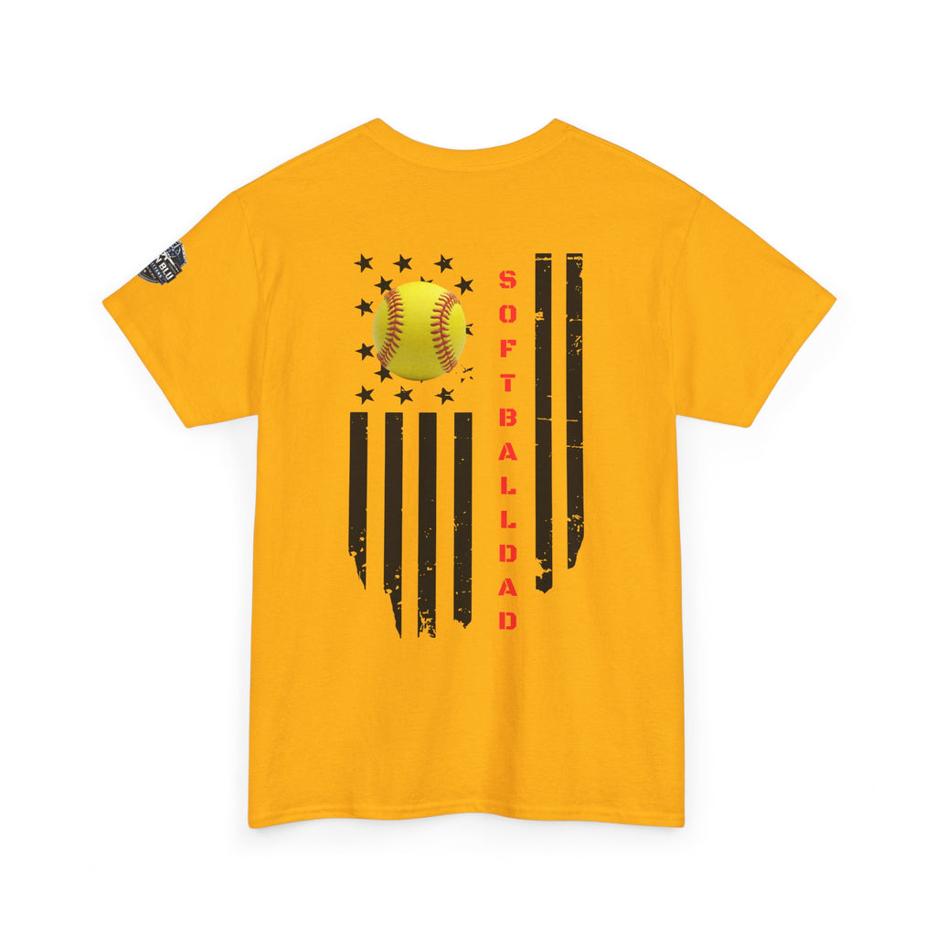 Softball Dad T-Shirt — Distressed Flag & Softball Graphic