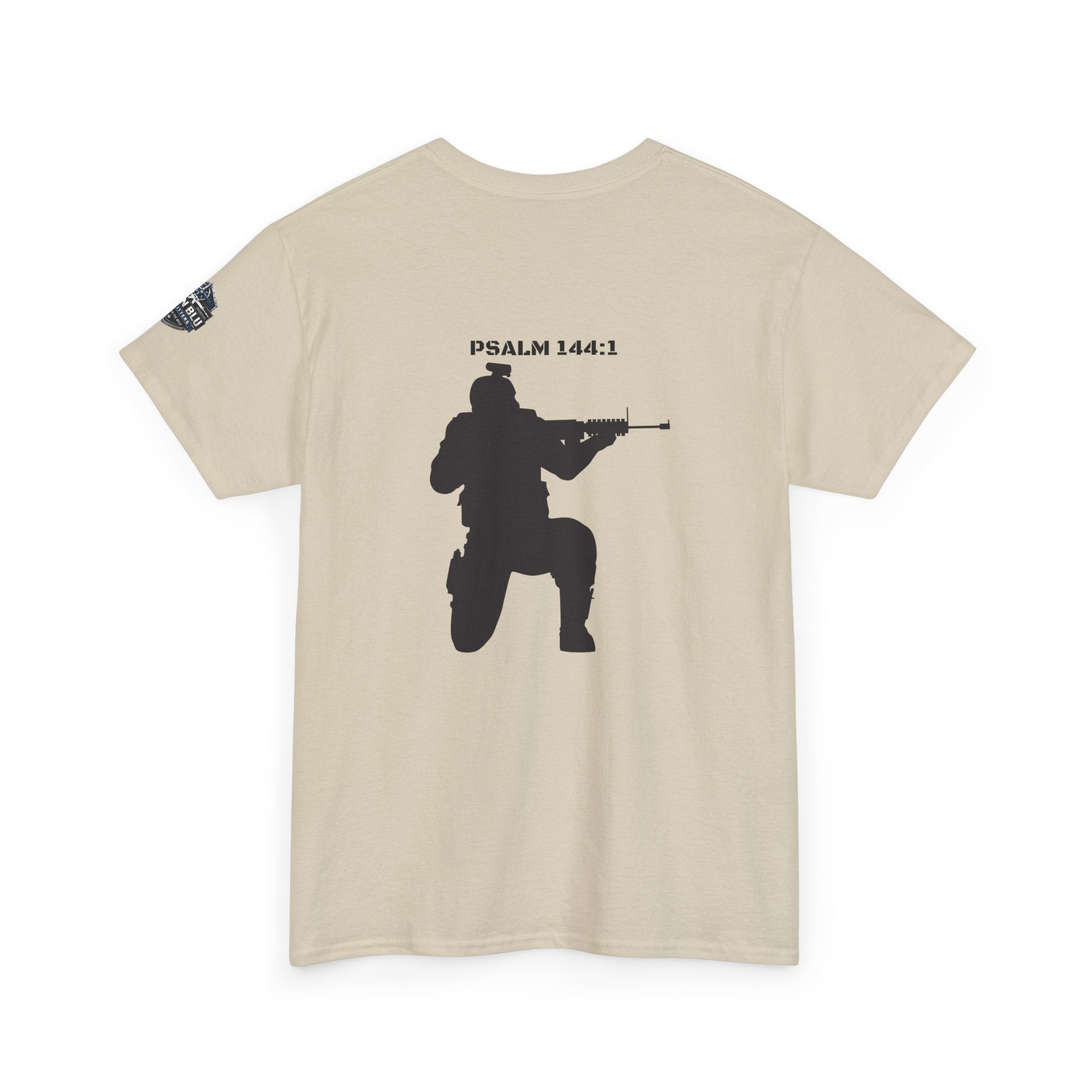 Psalm 144:1 Rifle Silhouette Tee — Military Faith Graphic T-Shirt