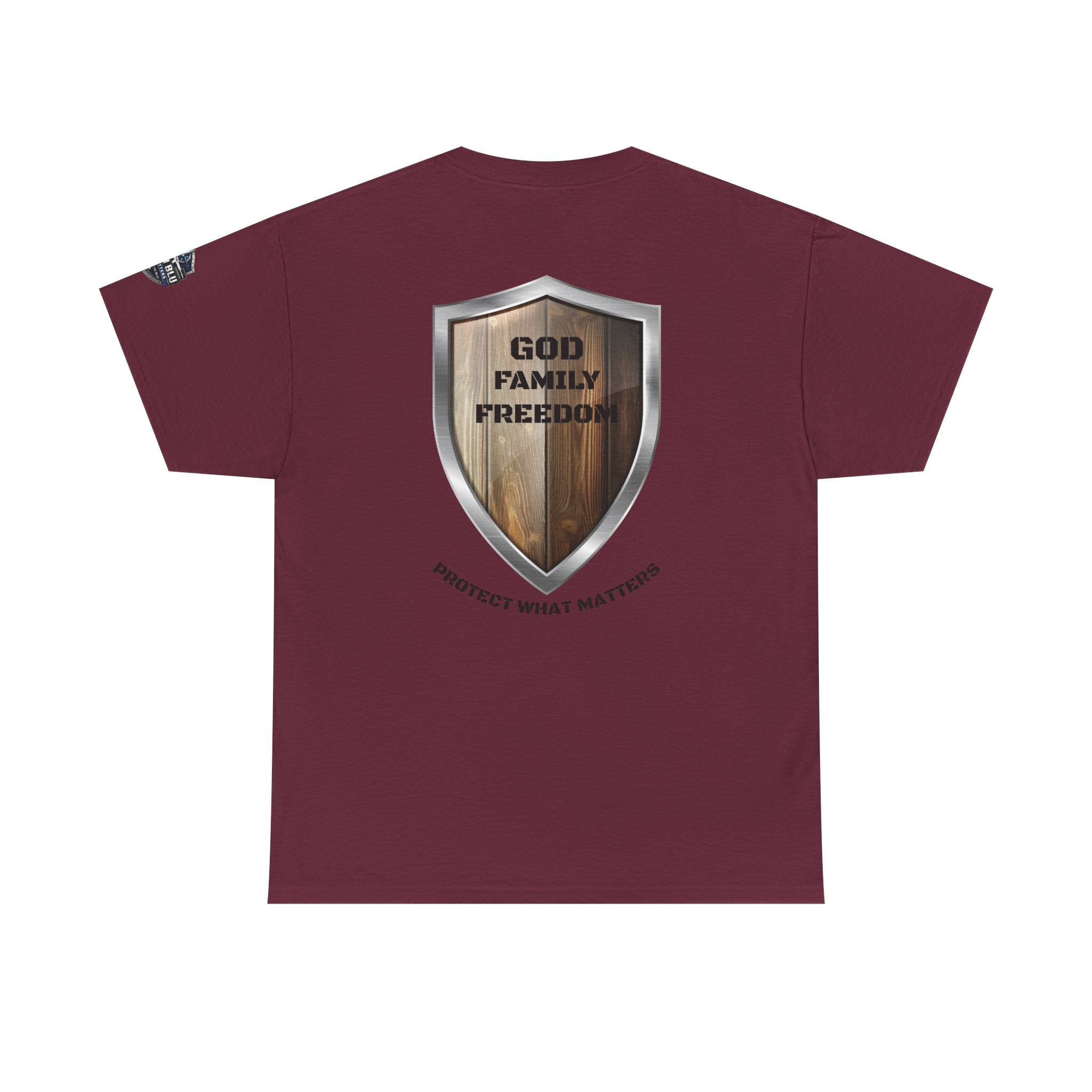 God Family Freedom Shield T‑Shirt — "Protect What Matters" Patriotic Tee