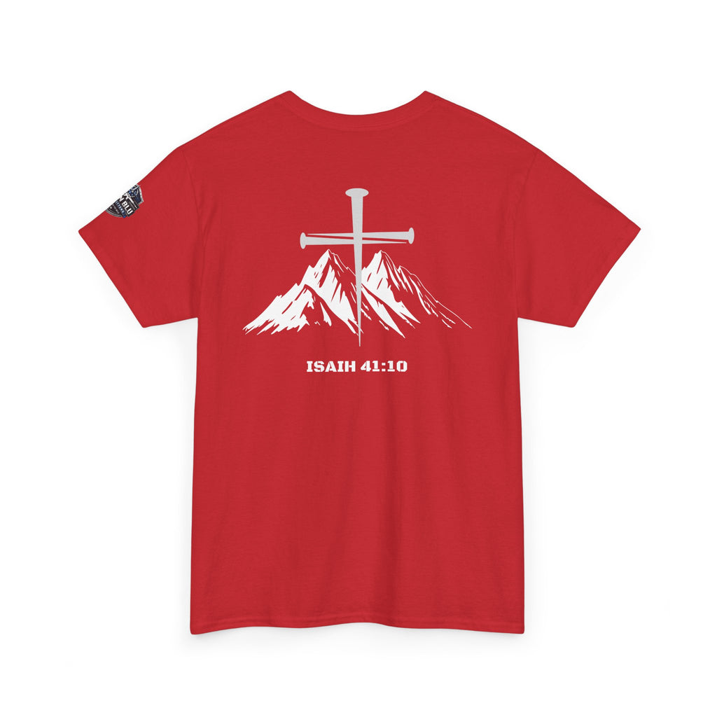 Christian Cross Mountain T-Shirt — Isaiah 41:10 Faith Tee