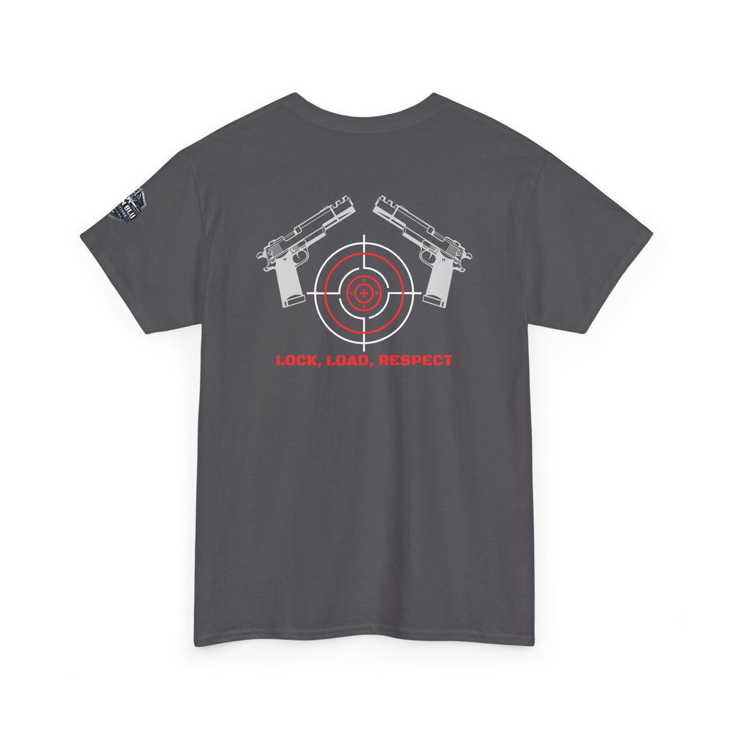 Gun Range T-Shirt — "Lock, Load, Respect" Target Graphic