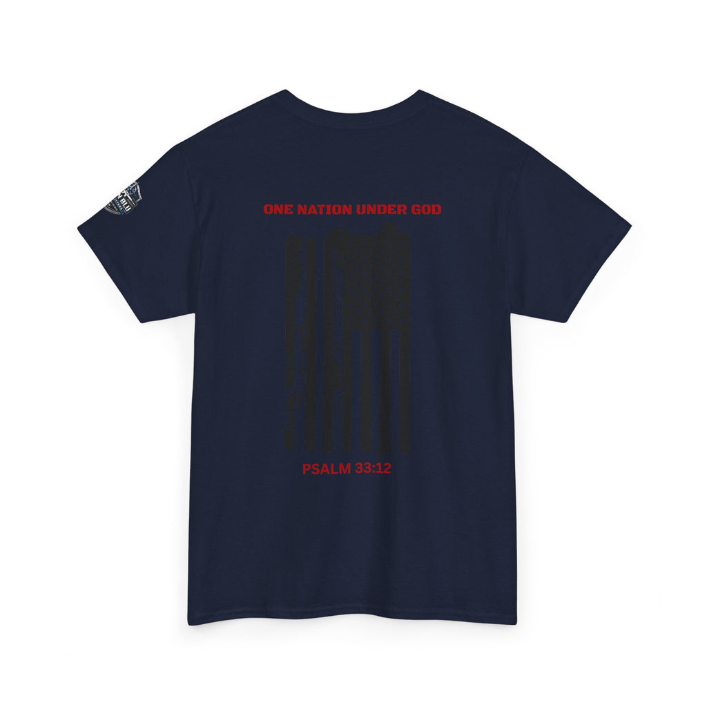 Patriotic 'One Nation Under God' Tee — Psalm 33:12 Flag T‑Shirt