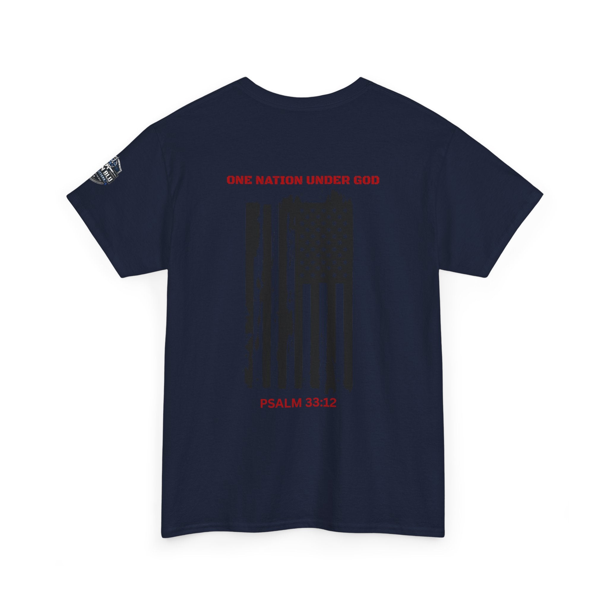 Patriotic 'One Nation Under God' Tee — Psalm 33:12 Flag T‑Shirt