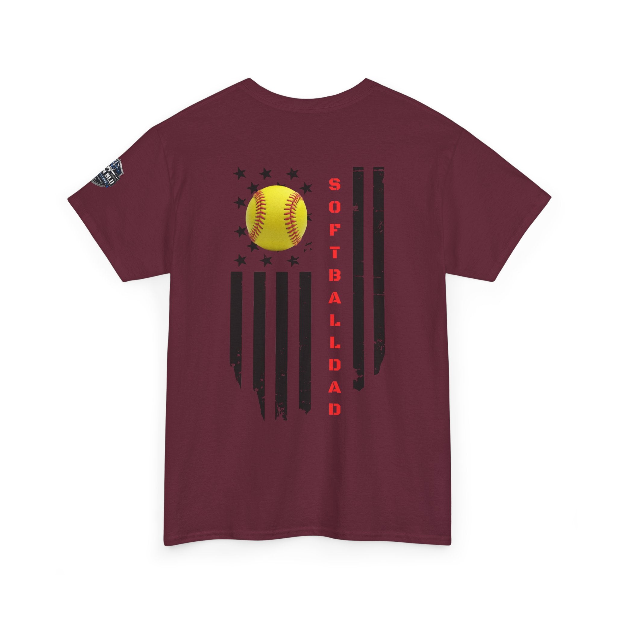 Softball Dad T-Shirt — Distressed Flag & Softball Graphic