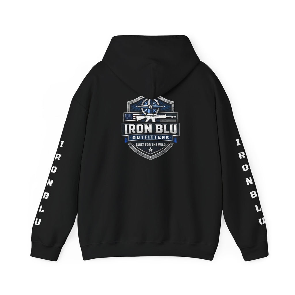 Iron Blu Outfitters Hoodie – “Built for the Wild” Outdoor Logo Pullover